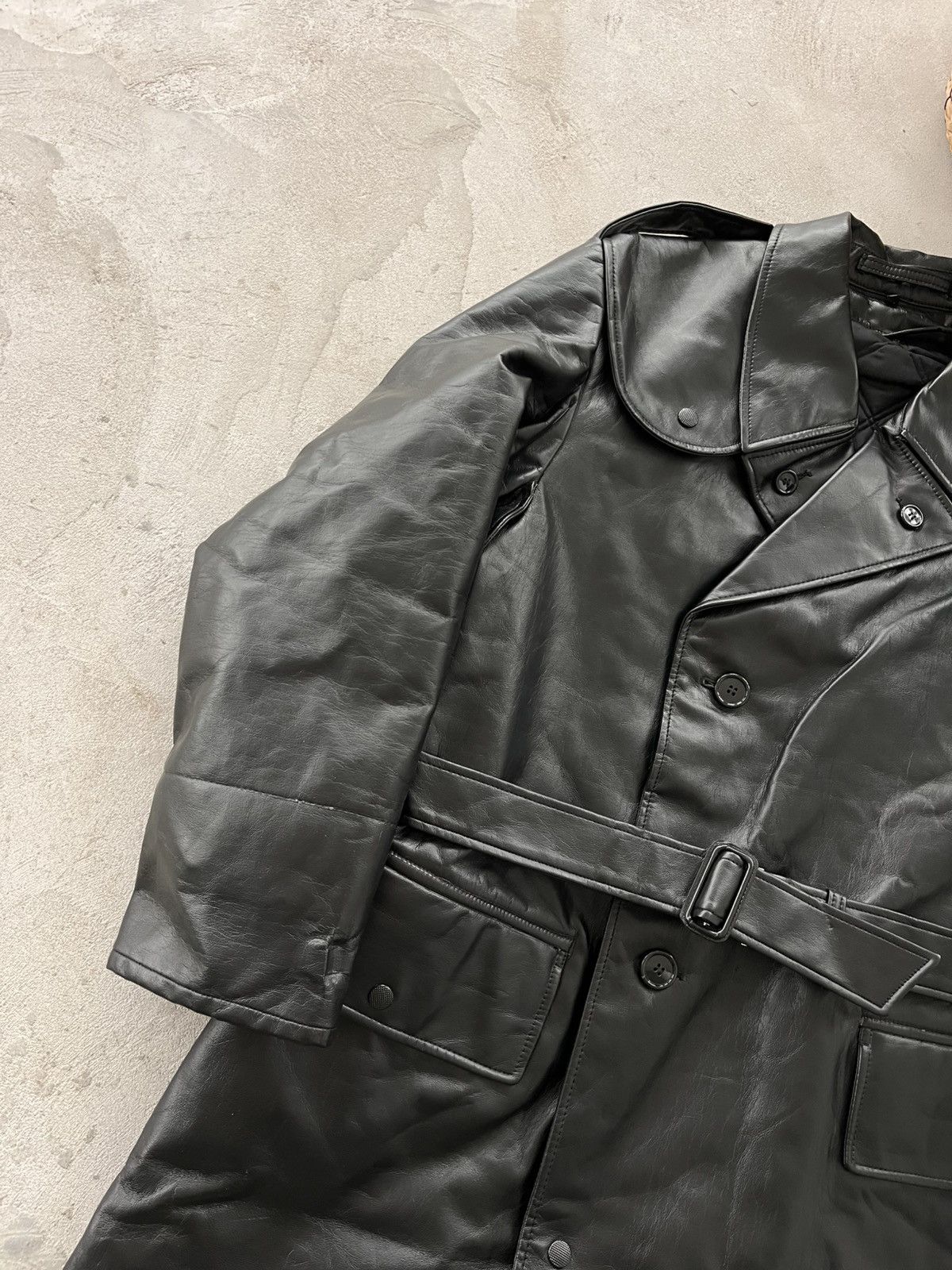 Genuine Leather Vintage Black Faux Leather Trench Coat Gothic Military Style Size US L / EU 52-54 / 3 - 8 Thumbnail