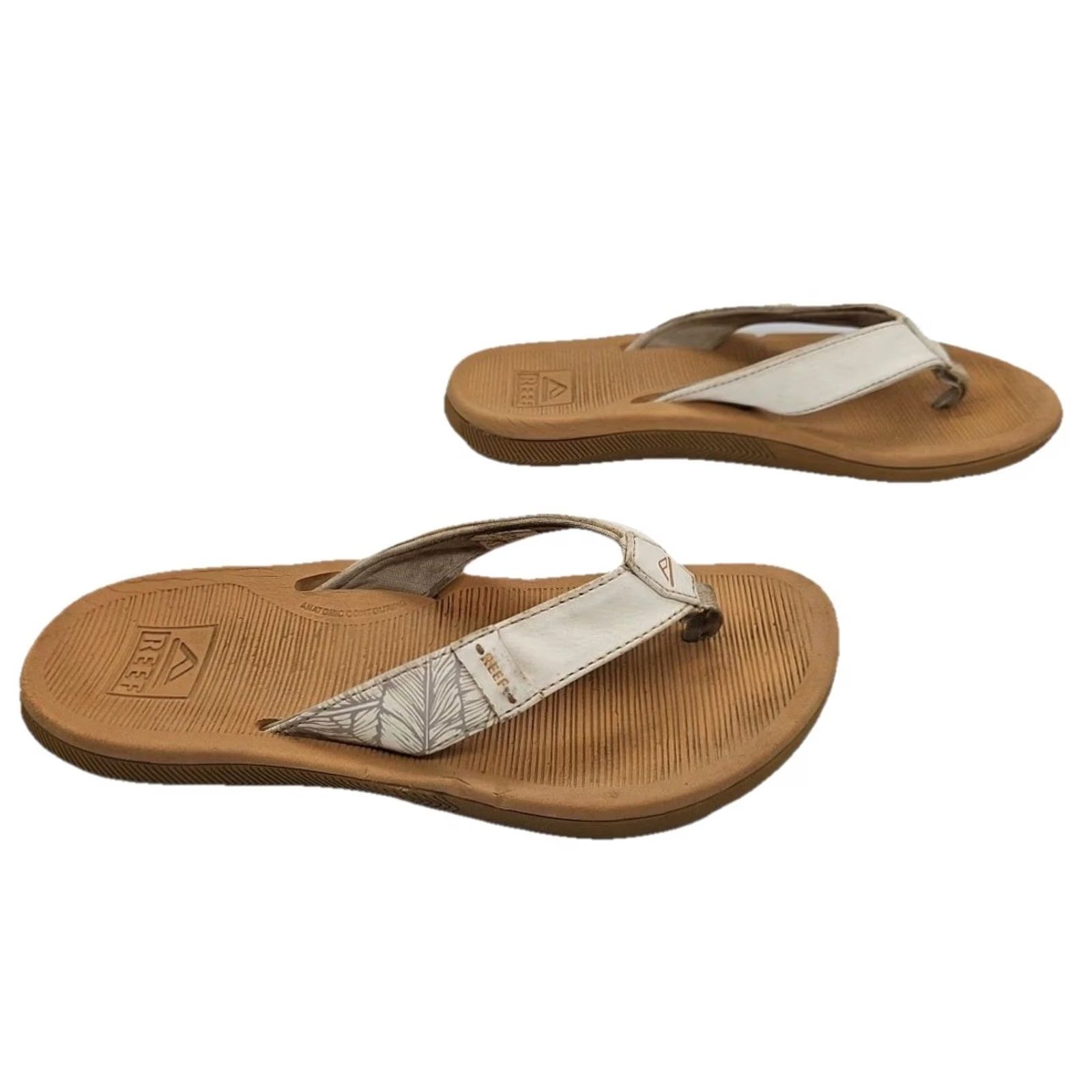 REEF Reef Women Flip Flop Sandal White Tan Cushioned Footbed Casual Beach Sandals Size US 7 / IT 37 - 2 Thumbnail