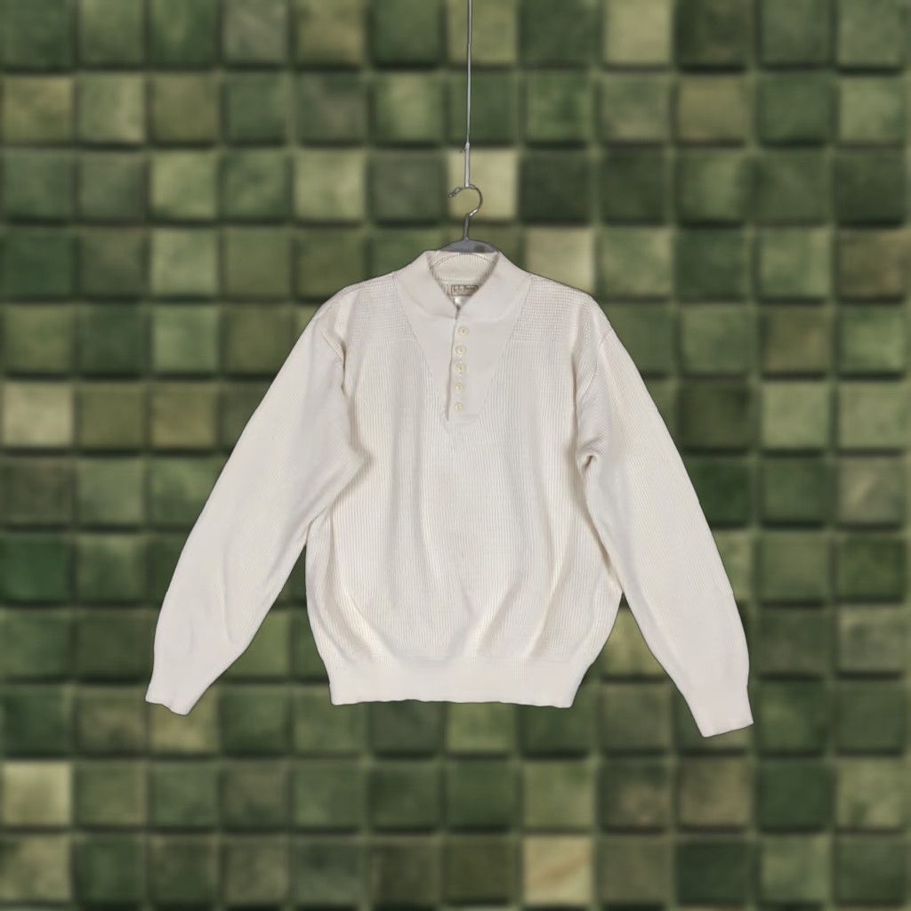 Vintage VINTAGE L.L. Bean Henley Sweater Shirt Mens Large Ivory L Heavyweight Chunky Knit 1/4 Button High Neck Size US L / EU 52-54 / 3 - 1 Thumbnail