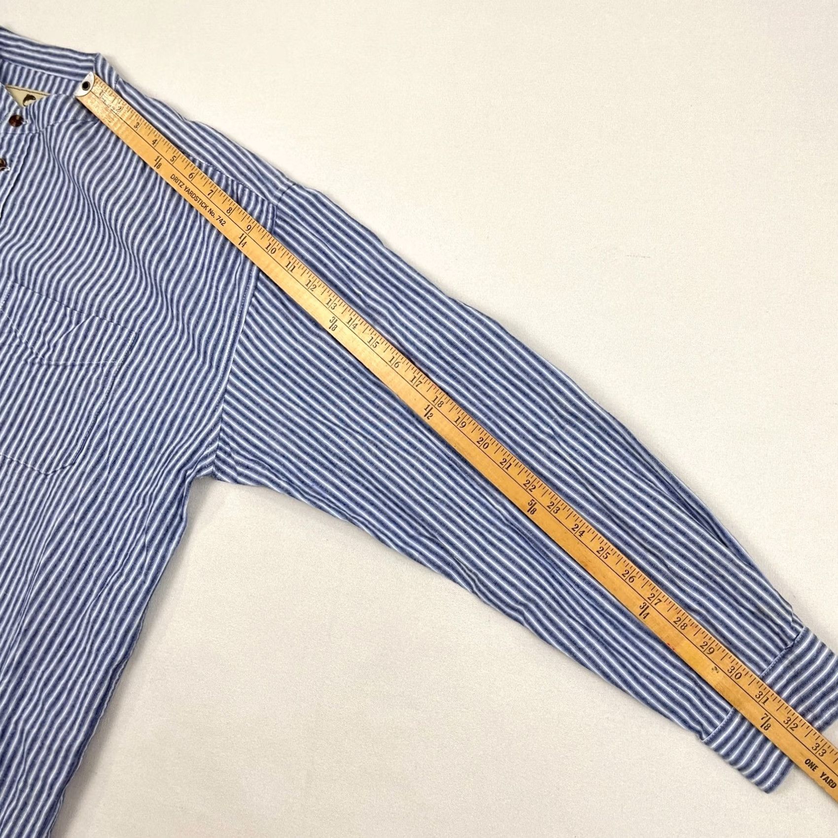 Lee Lee Valley Ireland Shirt Mens XL Blue White Striped Grandfather Button Up Band Shirt Size US XL / EU 56 / 4 - 5 Thumbnail