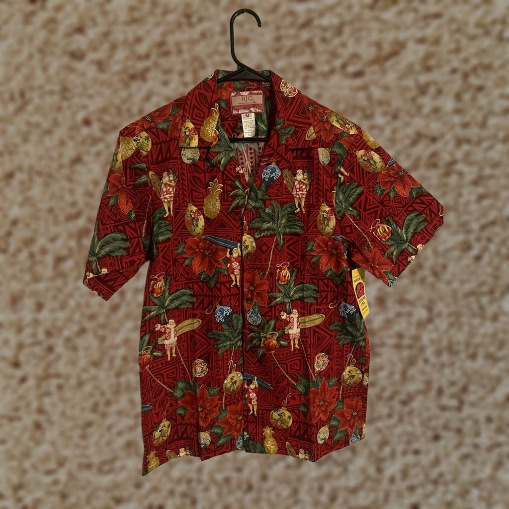 Vintage RJC Hawaiian Shirt Red Floral Santa Button Up Mens M Made in USA Size US M / EU 48-50 / 2 - 1 Thumbnail