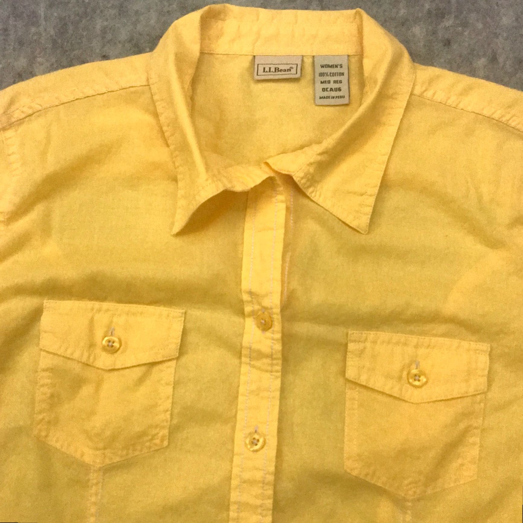 Vintage L.L. Bean Women's Button-Up Shirt Medium Yellow Long Sleeve Semi-Sheer V-Neck Casual Blouse Size M / US 6-8 / IT 42-44 - 2 Thumbnail
