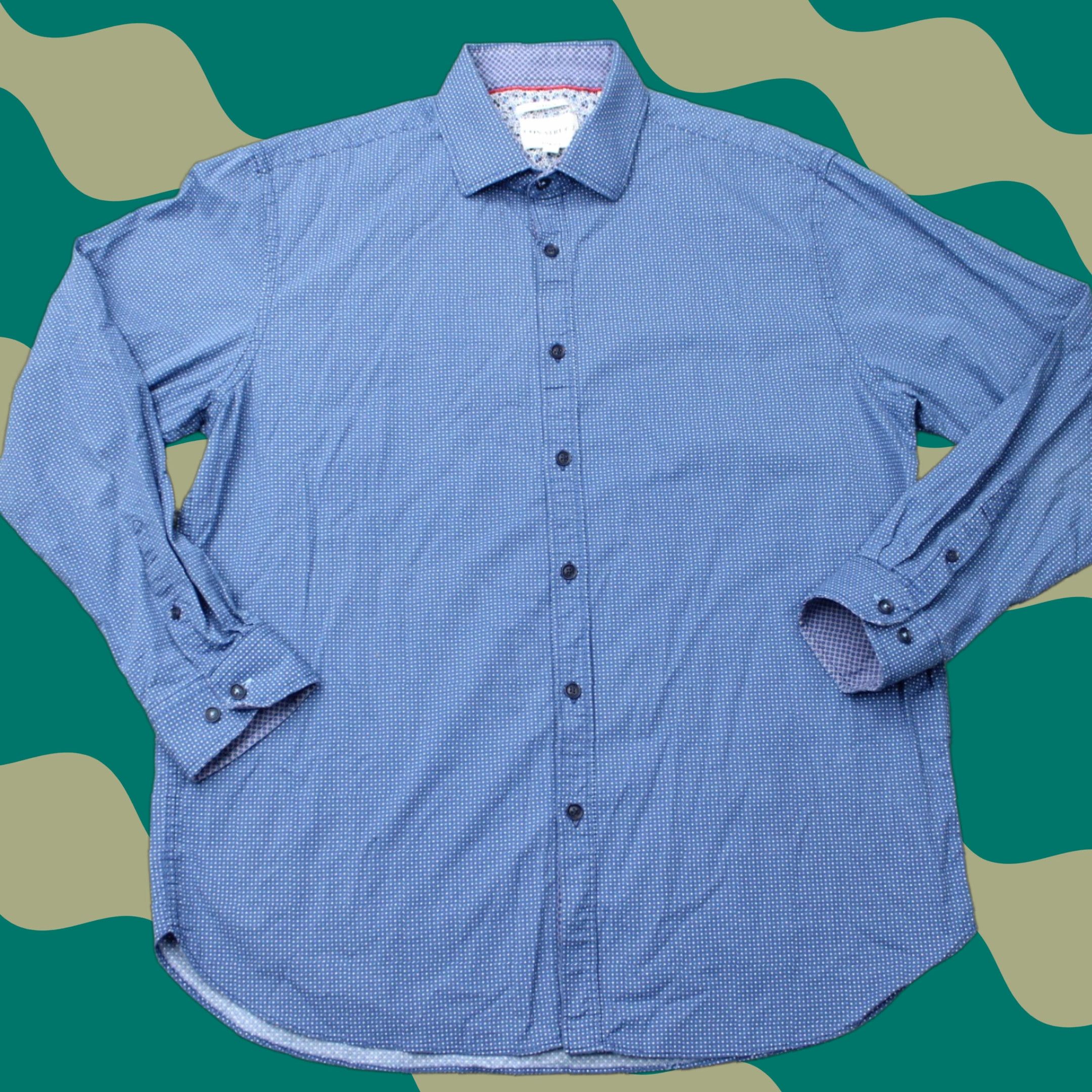 Vintage Construct Shirt Mens 17, 34/35 Blue Geometric Stretch Slim Fit L/S Button-Front Dress Shirt Size US XL / EU 56 / 4 - 1 Thumbnail