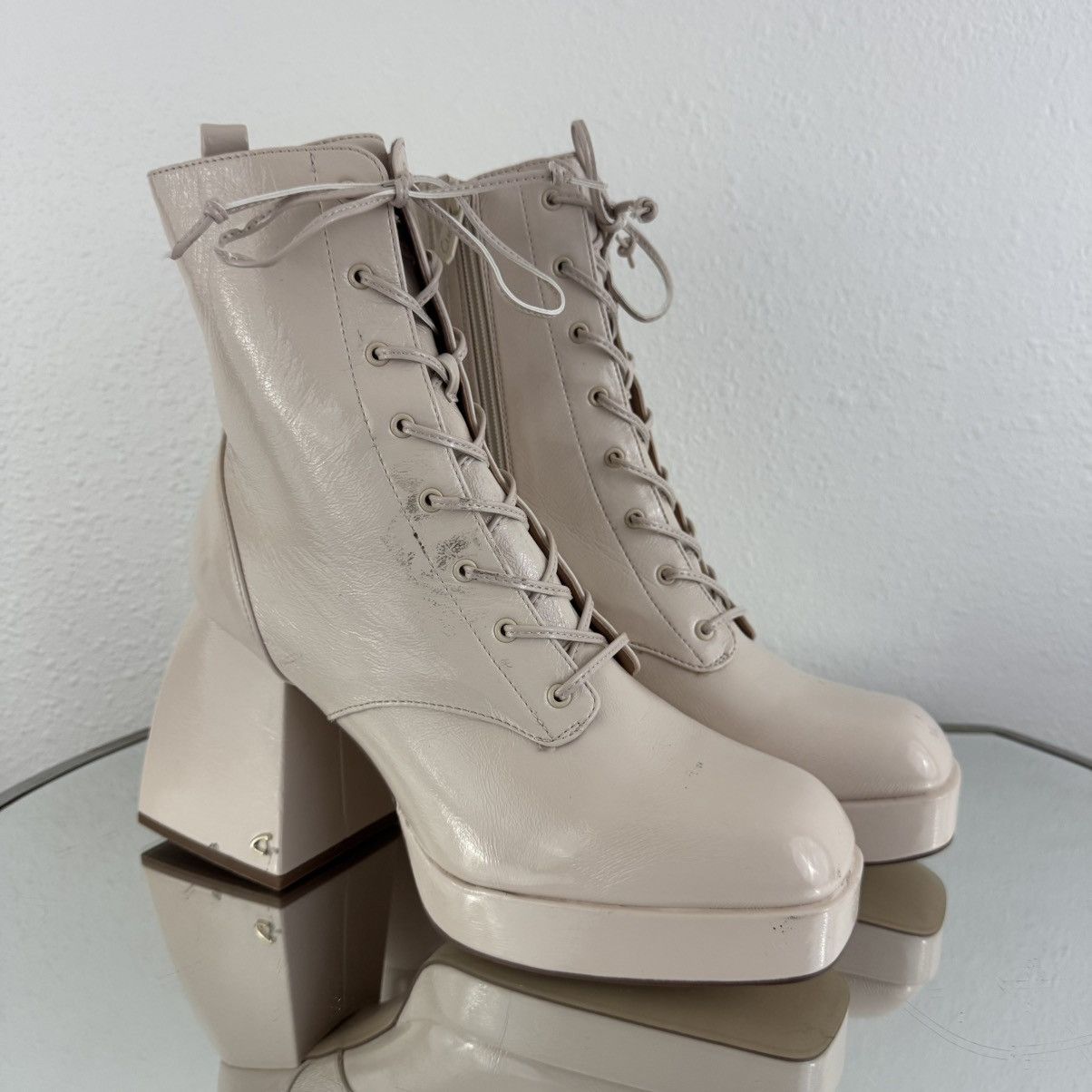Sam Edelman SAM EDELMAN Nude Patent Leather Karter Platform Ankle Boots Size US 9.5 / IT 39.5 - 3 Thumbnail
