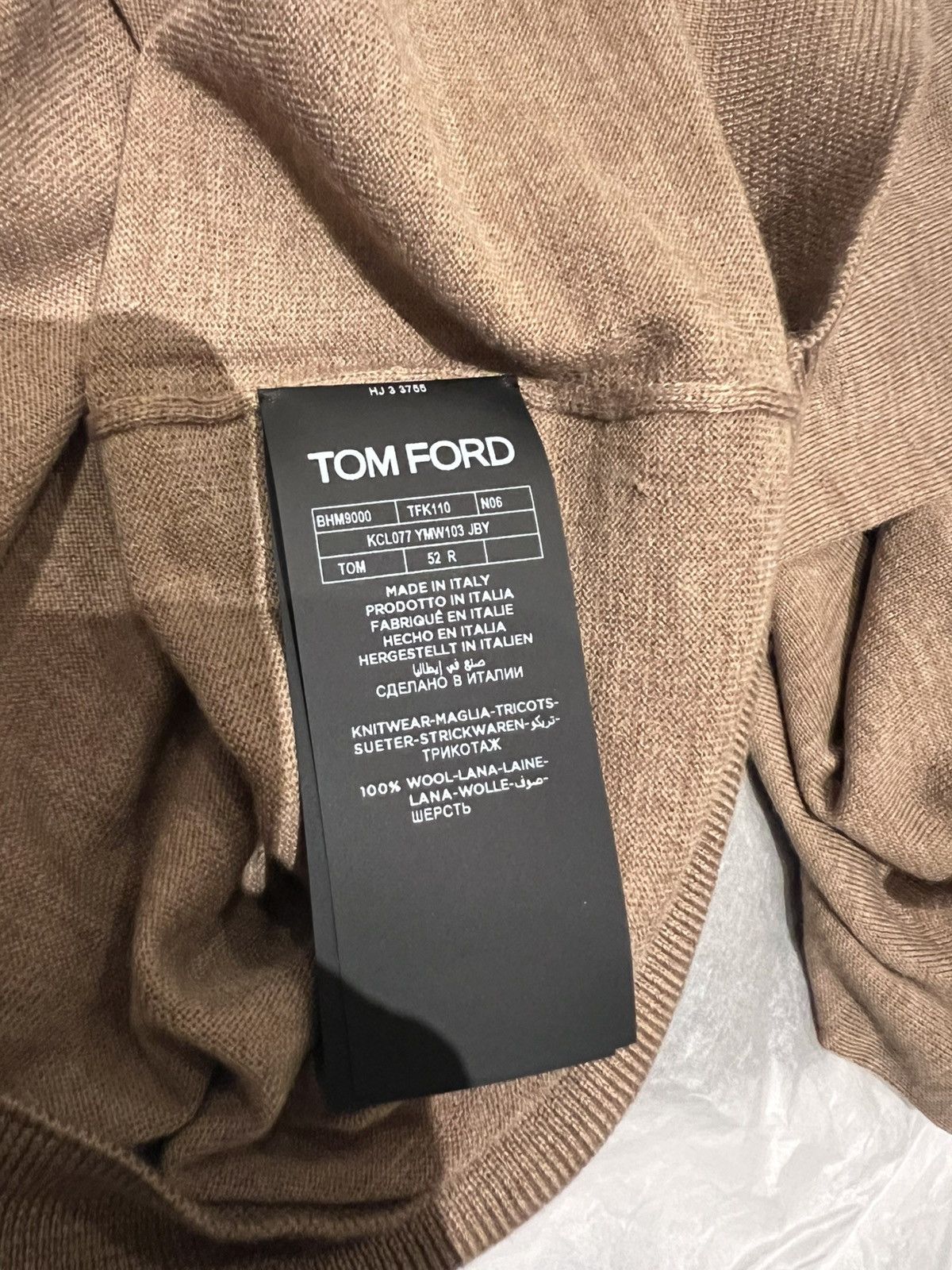 Tom Ford TOM FORD FINE GAUGE MERINO CREWNECK LIGHTTAUPE BROWN SIZE 52 Size US L / EU 52-54 / 3 - 12 Thumbnail
