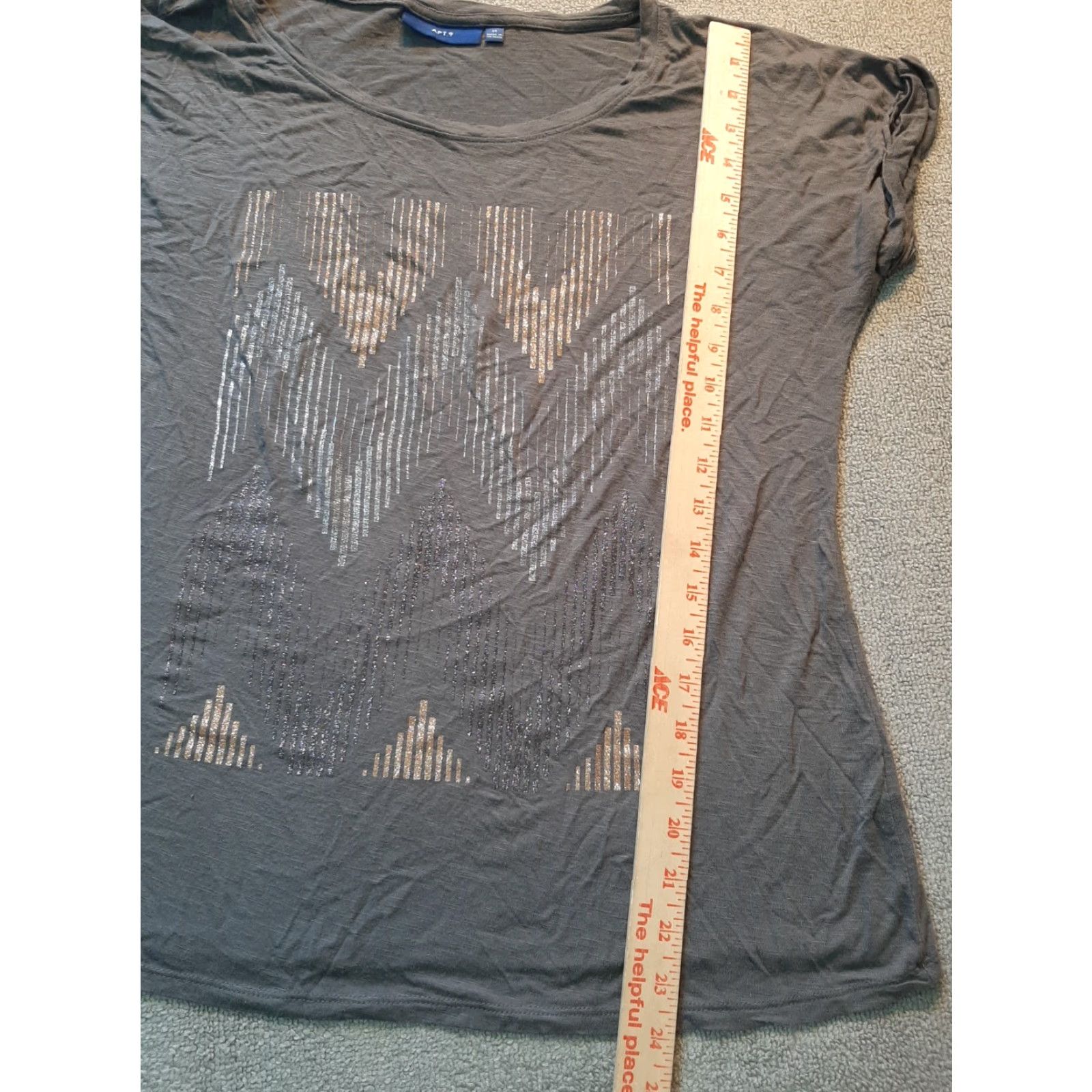 Apt. 9 Apt. 9 Womens Shirt Short Sleeve Medium M Gray Top Sparkly Zig Zag design Size M / US 6-8 / IT 42-44 - 4 Thumbnail