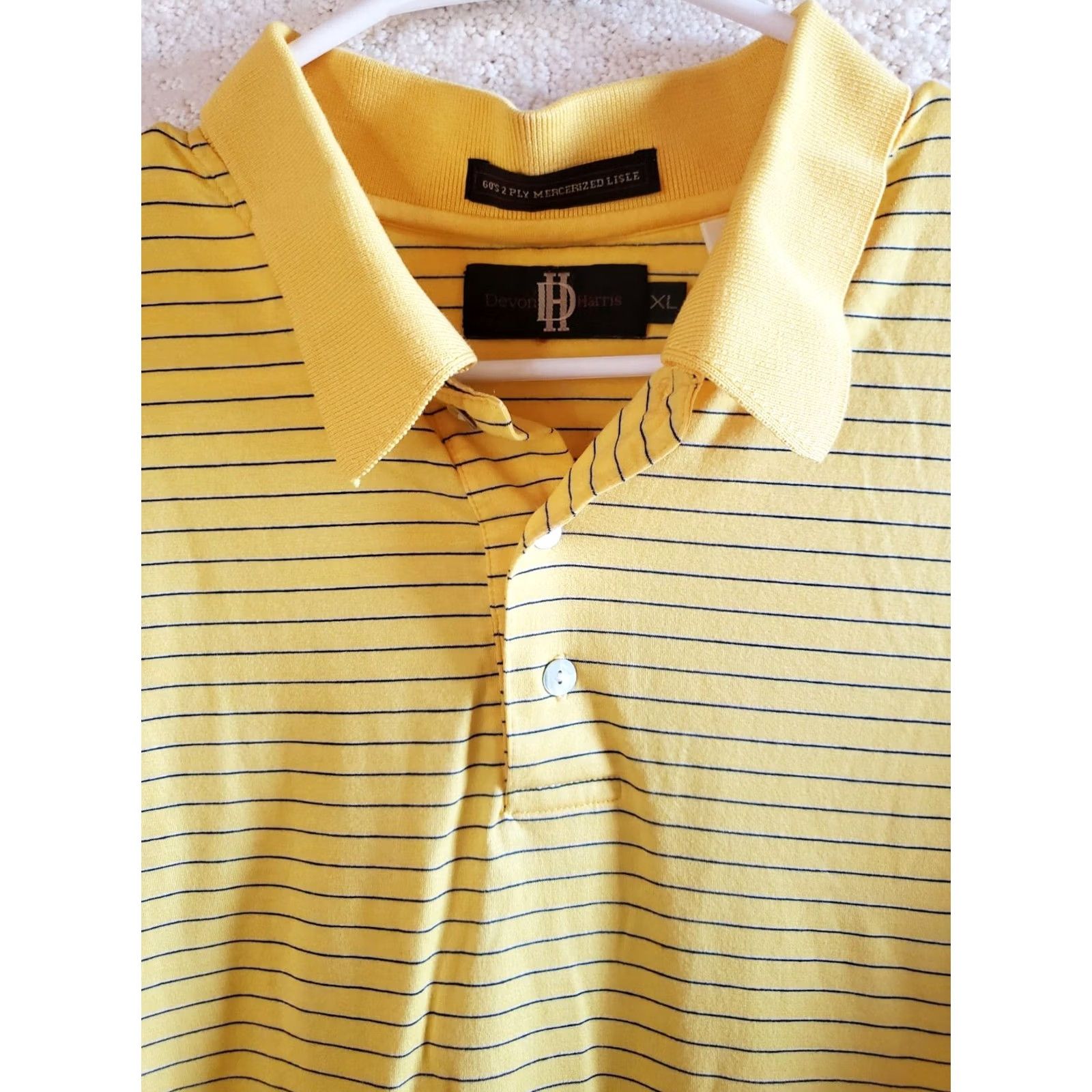 Vintage Devon Harris Polo Shirt Men XL Yellow Striped Short Sleeve Golf Casual Shirt Size US XL / EU 56 / 4 - 3 Thumbnail