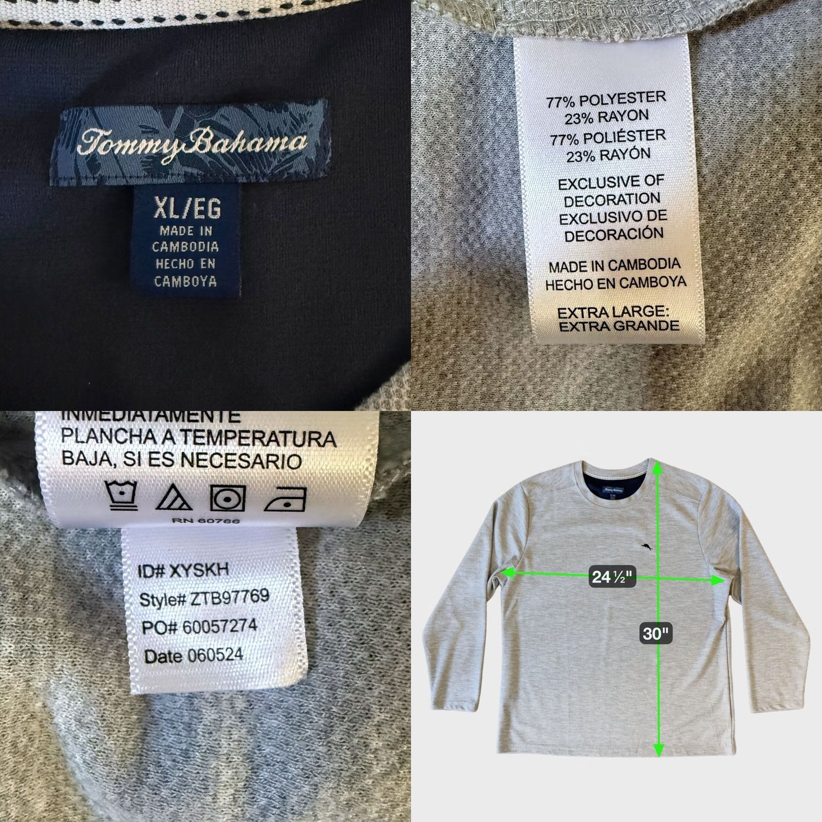 Tommy Bahama Tommy Bahama Textured Crewneck Shirt Gray Men's XL Lounge Long-Sleeve Pullover Size US XL / EU 56 / 4 - 8 Thumbnail