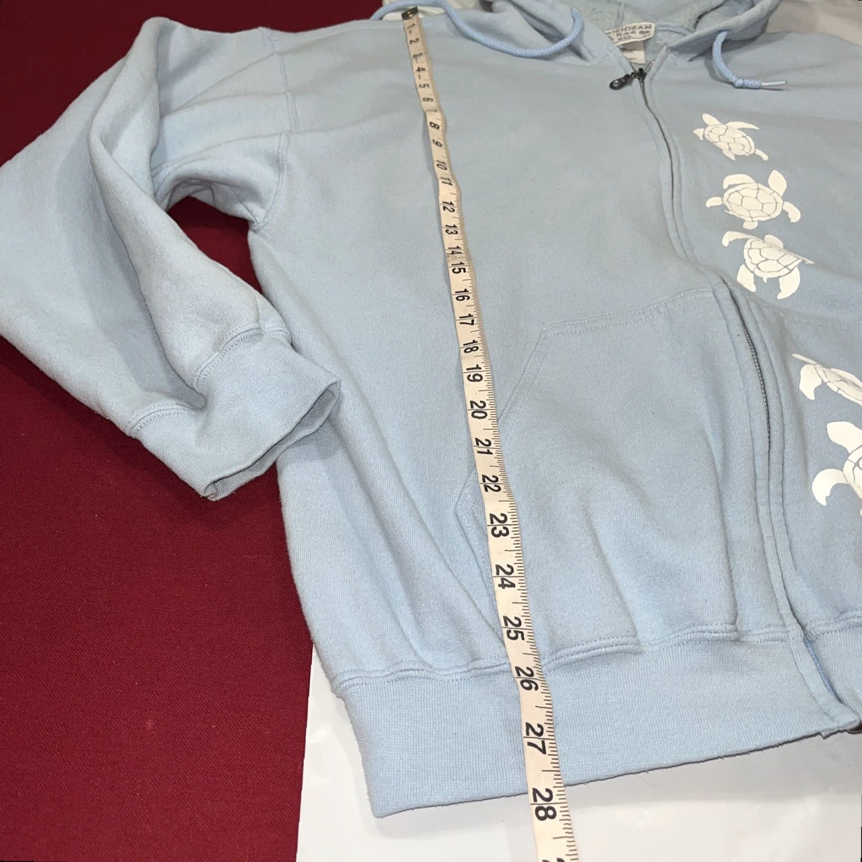 CO VINTAGE Michigan Rag Co TURTLE Full Zip Hoodie Shirt Mens XL Light Blue Knit Cotton Polyester 80s 90s Western Pockets Sea Turtle Print Front Size US XL / EU 56 / 4 - 3 Thumbnail