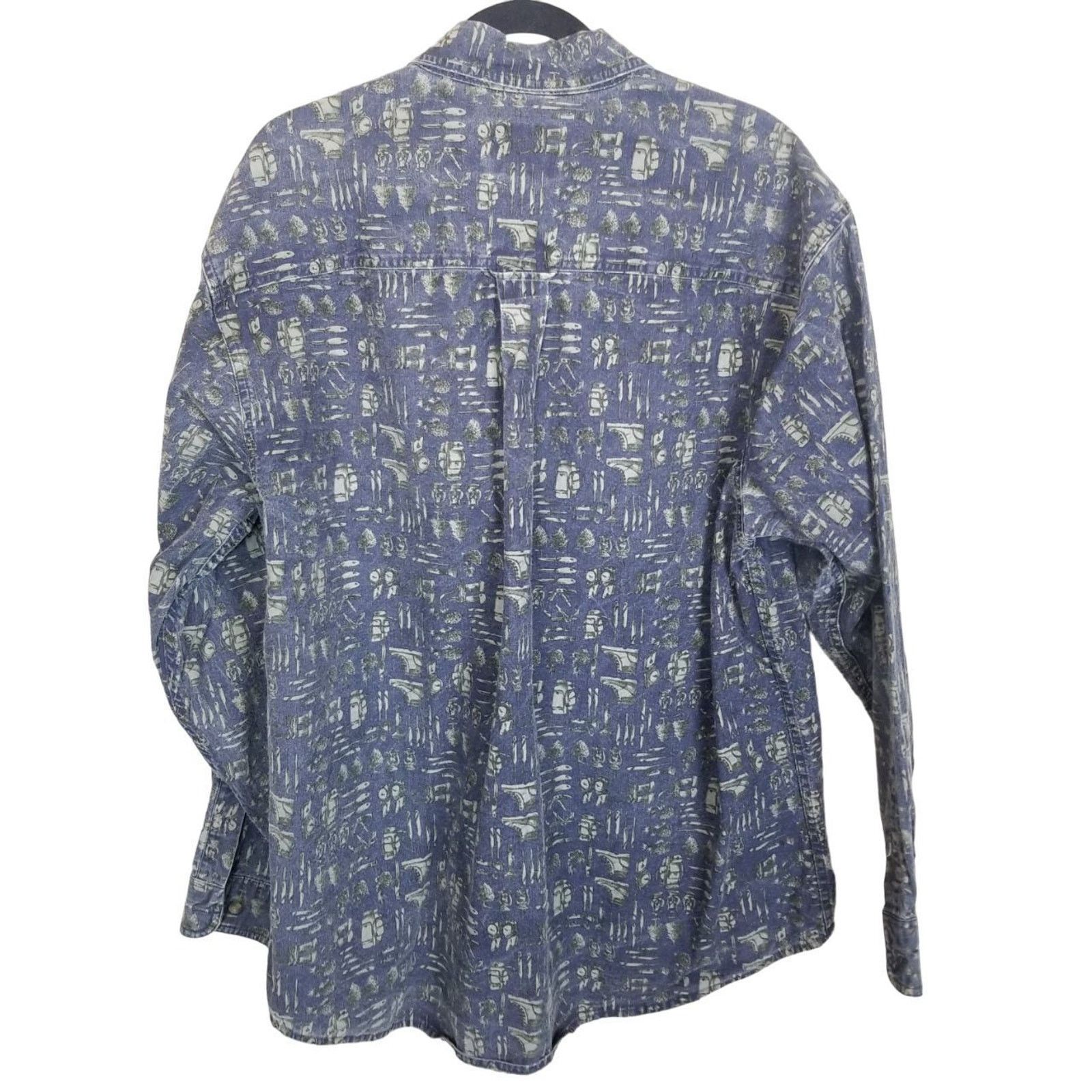 Woolrich Woolen Mills Vintage Woolrich Mens Denim Shirt All Over Print Hiking Camp Size US XL / EU 56 / 4 - 7 Thumbnail