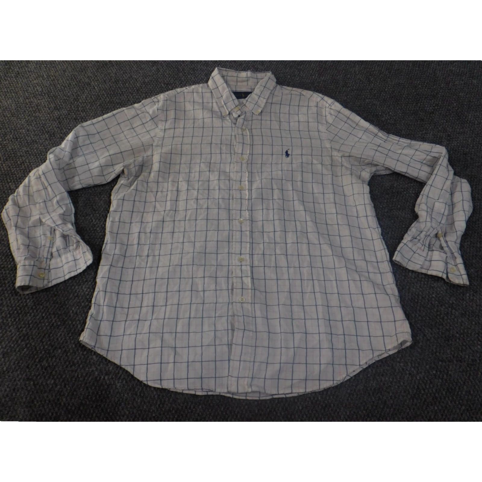 Ralph Lauren Ralph Lauren Shirt Men L White Plaid Button-Up Collared Casual Knit Cotton Long Sleeve Slimming Pockets Vintage: No | Regular Fit | Button-Down Collar Size US L / EU 52-54 / 3 - 2 Thumbnail