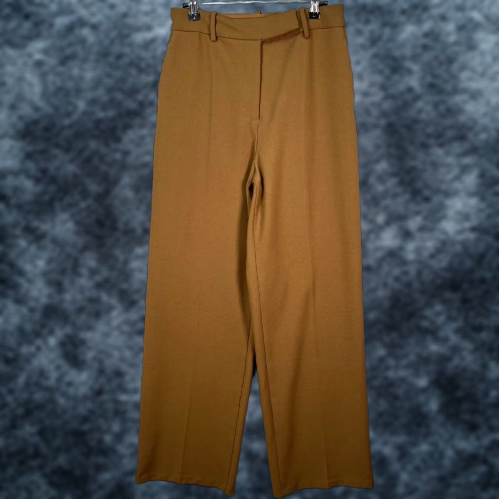 Oak + Fort Oak + Fort Womens 6 Camel Brown Wide-Leg Trousers Dress Pants Slim Flat Front High Rise Christmas? Size 28" / US 6 / IT 42 - 1 Thumbnail