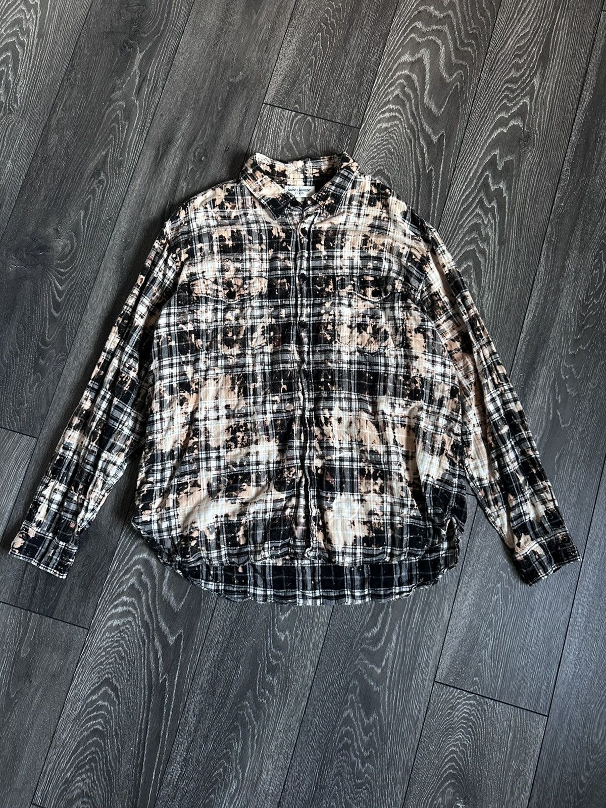 saint laurent paris ss16 bleached oversized flannel shirt