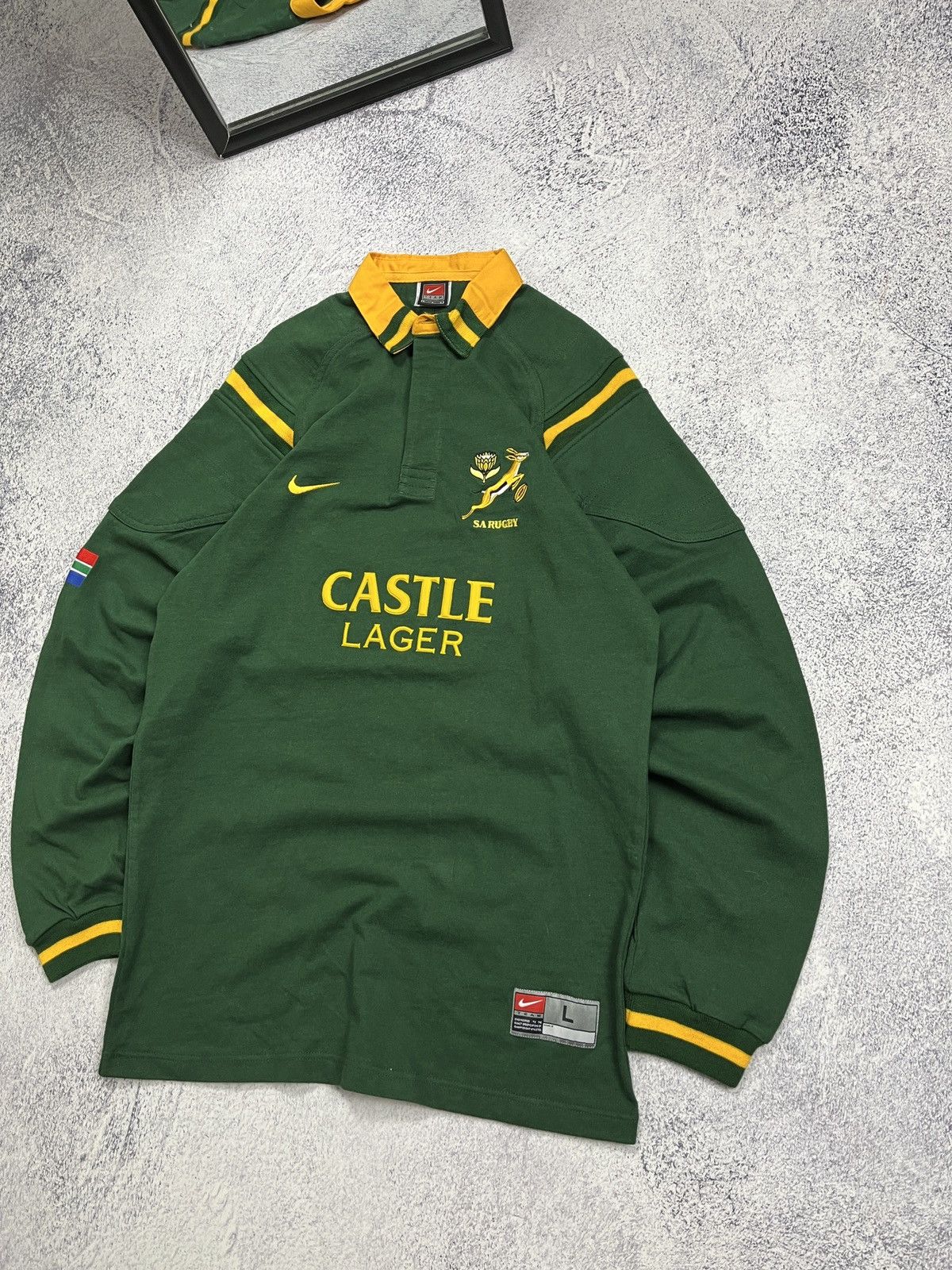 Nike × Vintage Vintage Nike Rugby Shirt Castle Lager South Africa Rugby Size US L / EU 52-54 / 3 - 3 Thumbnail