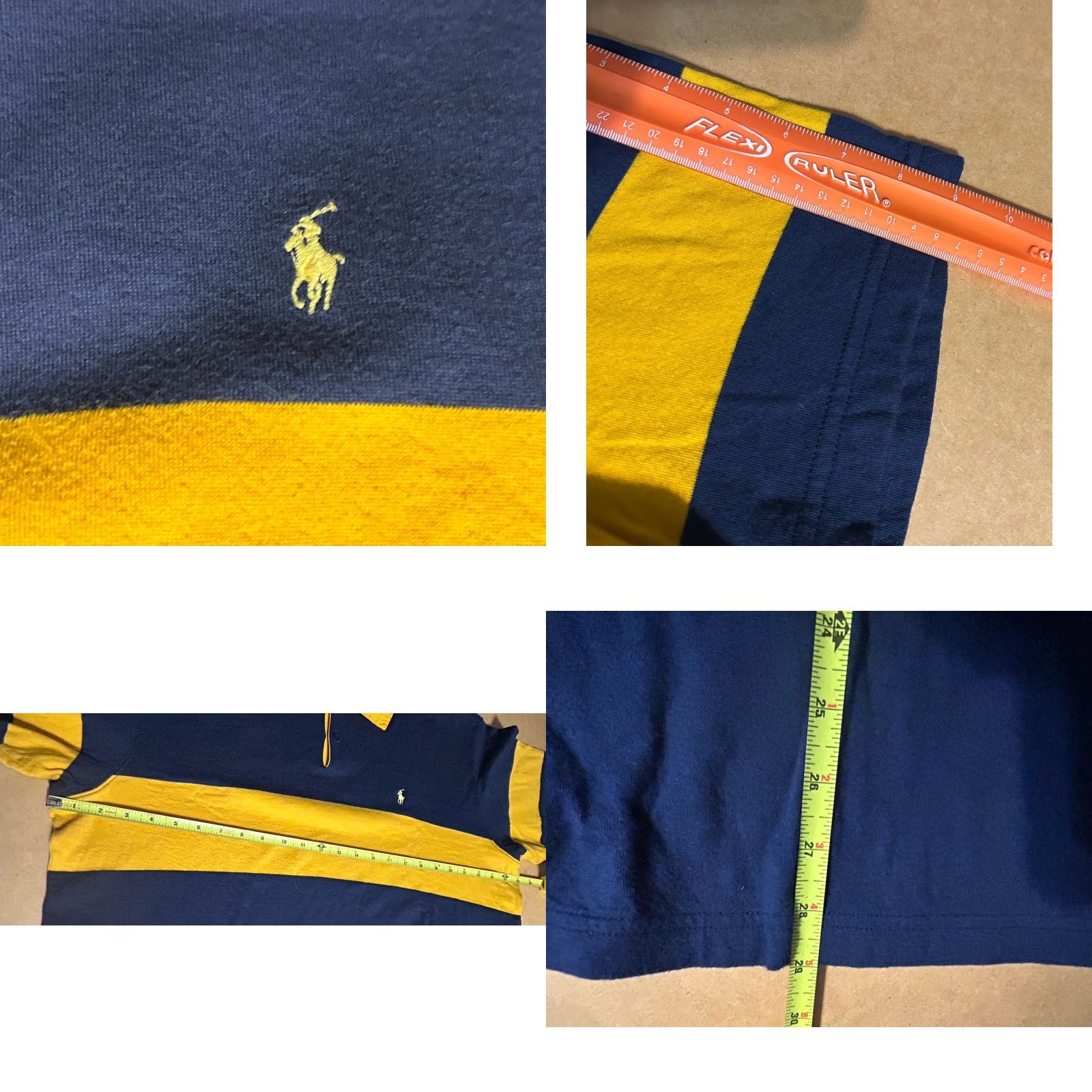 Polo Ralph Lauren VTG Polo Ralph Lauren Polo Shirt Men XL Navy Blue Yellow Stripe Pony Chest Size US XL / EU 56 / 4 - 11 Thumbnail