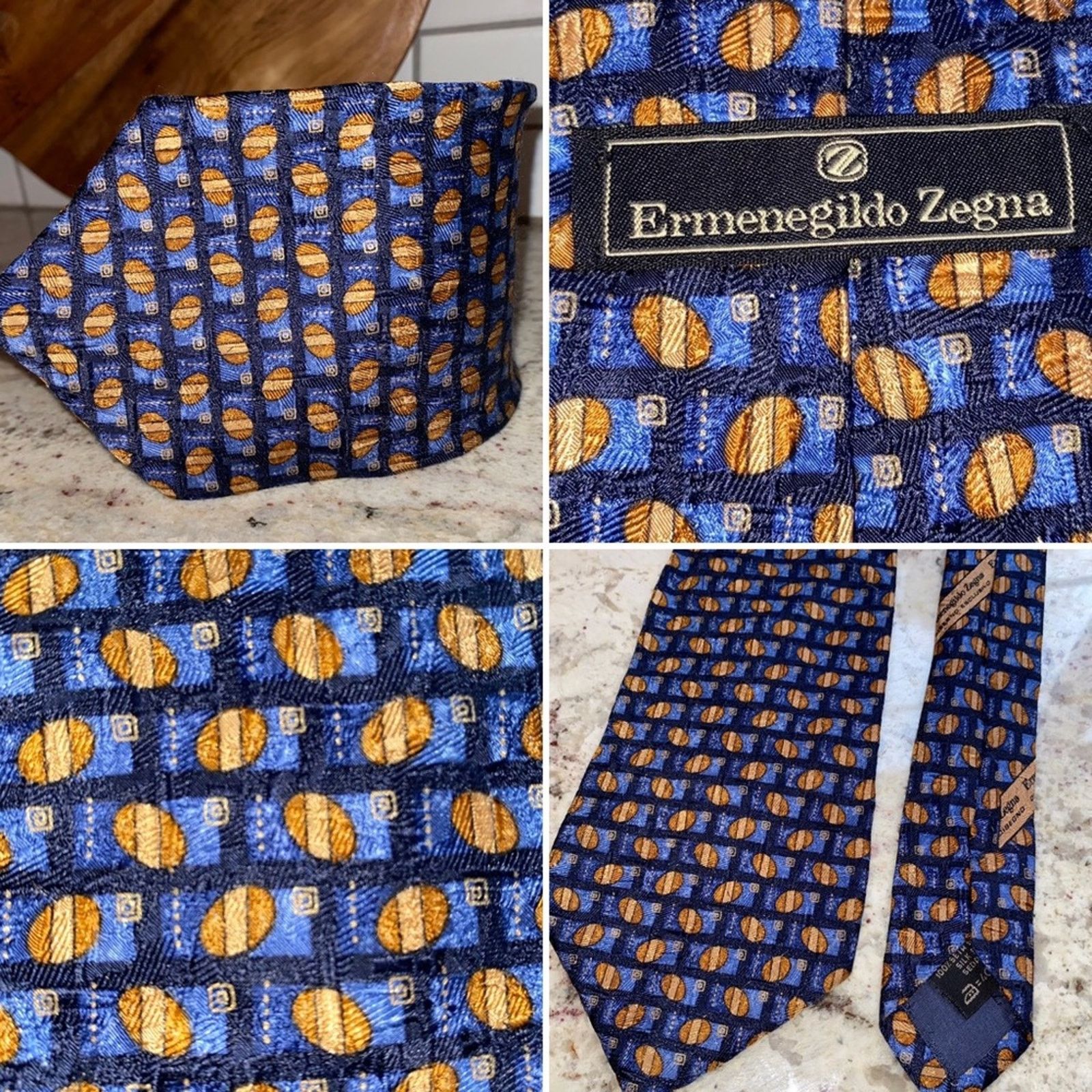 Ermenegildo Zegna ERMENEGILDO ZEGNA $210 Mens Blue Print Silk Necktie Tie EUC Size ONE SIZE - 1 Thumbnail