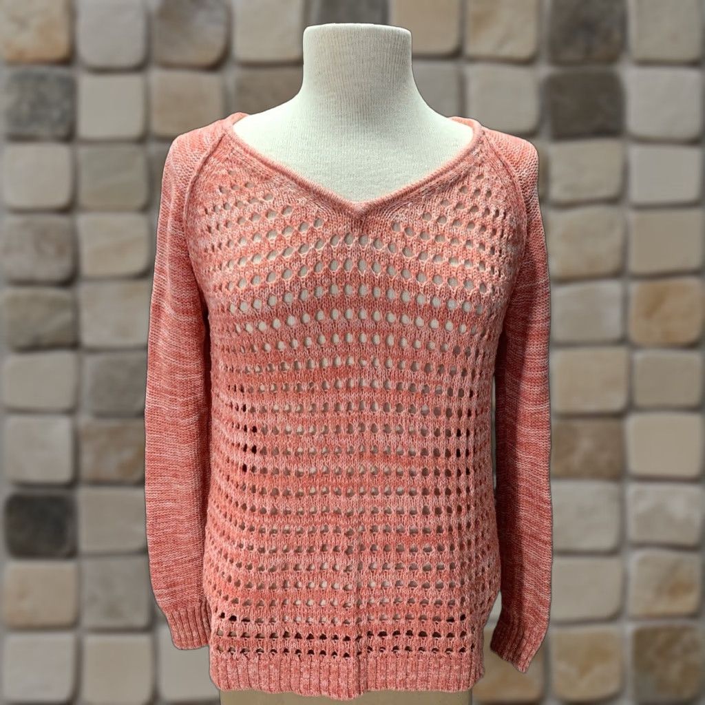 Aeropostale Aeropostale Pullover Sweater Women M Peachy Pink White Open Holes Front Design Size M / US 6-8 / IT 42-44 - 1 Thumbnail