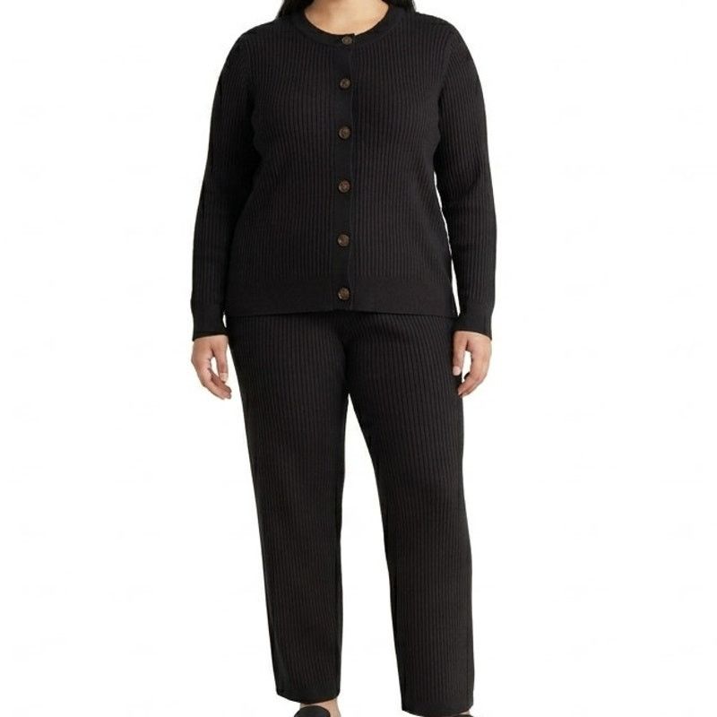 Eloquii Rib Knit Button Lounge Set Pants Cardigan 18 20 New in Black, Women's (Size 37)