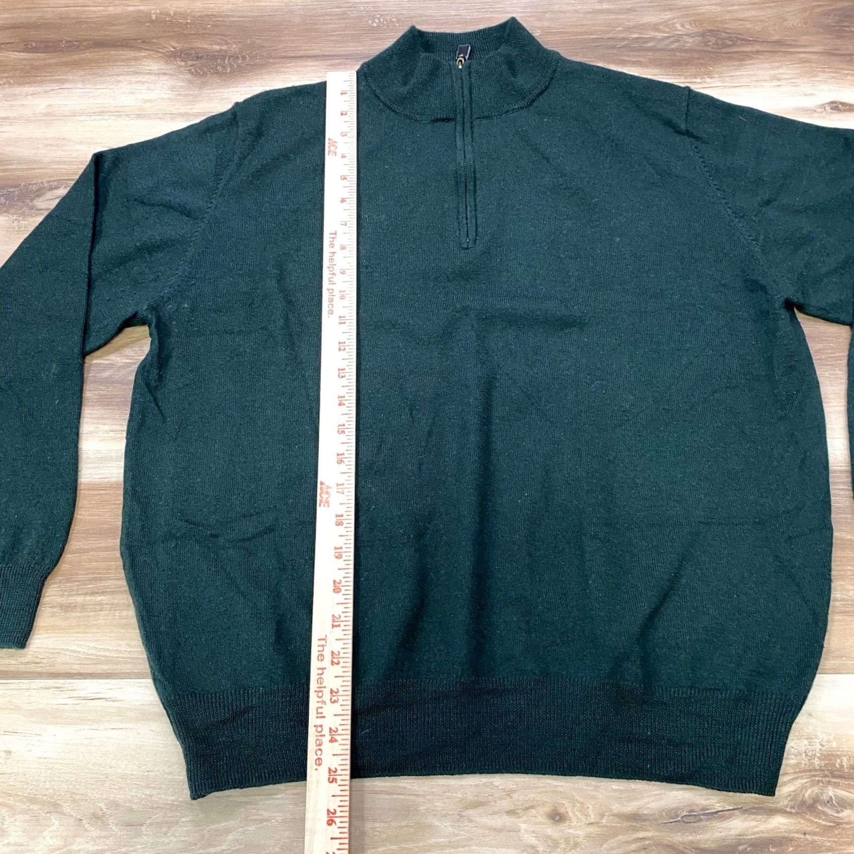 Vintage The Mens Store Bloomingdales Sweater L Green Merino Wool Quarter Zip Pullover Size US L / EU 52-54 / 3 - 3 Thumbnail