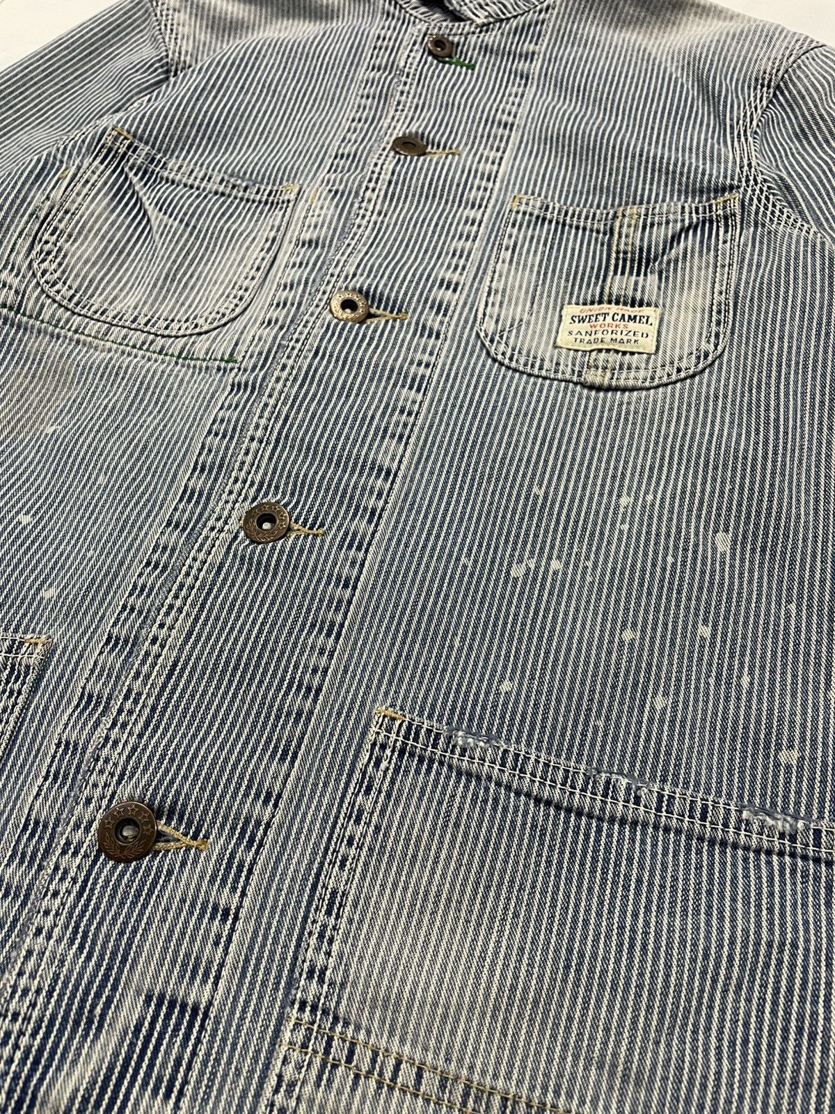 Japanese Brand Sweet Camel Denim Worker Pinstripes Distressed Jacket Size US S / EU 44-46 / 1 - 3 Thumbnail
