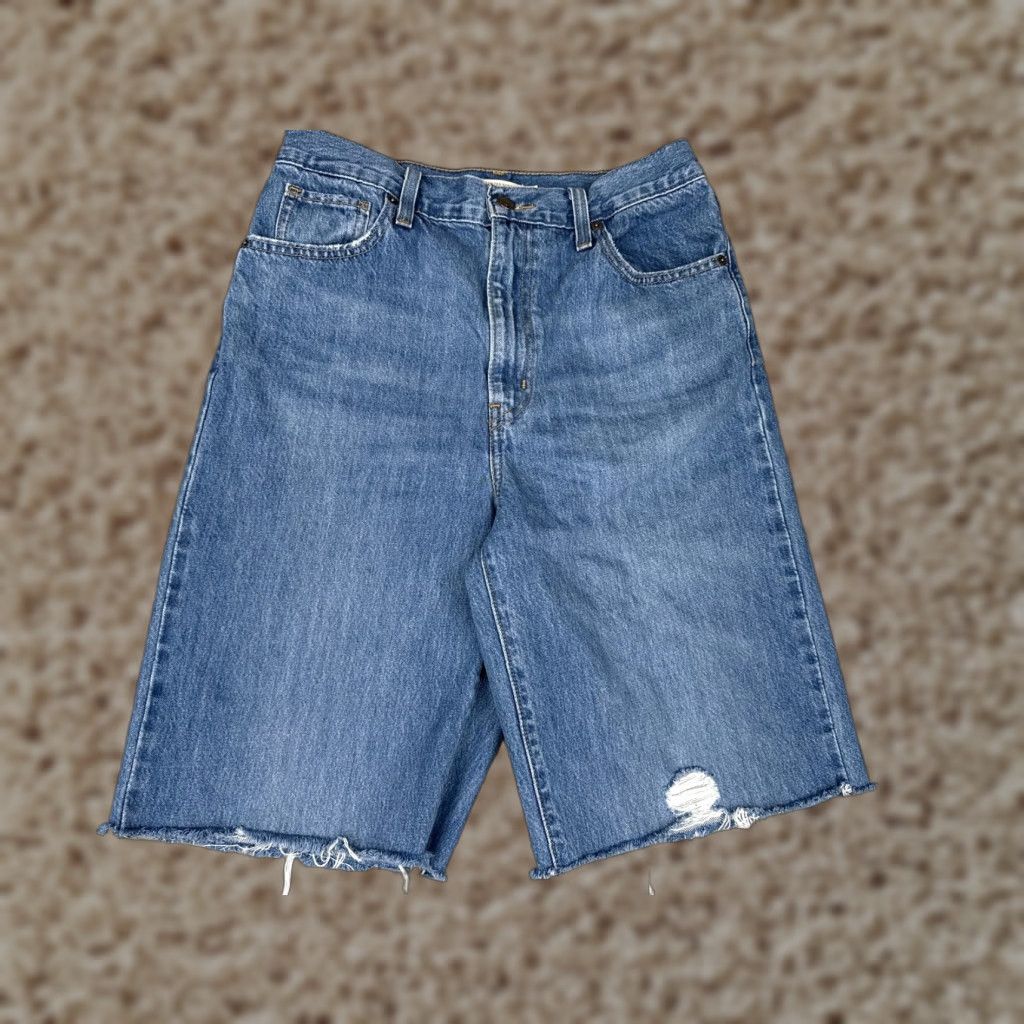 Levi's VINTAGE Levis High Waisted Straight Shorts Womens 29 Blue Cutoff Jorts Raw Hem Baggy Size 29" - 1 Thumbnail