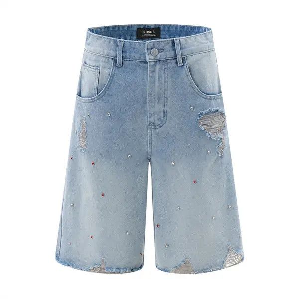 Jean Men's punk high street ripped raw edge denim shorts Size US 32 / EU 48 - 1 Thumbnail