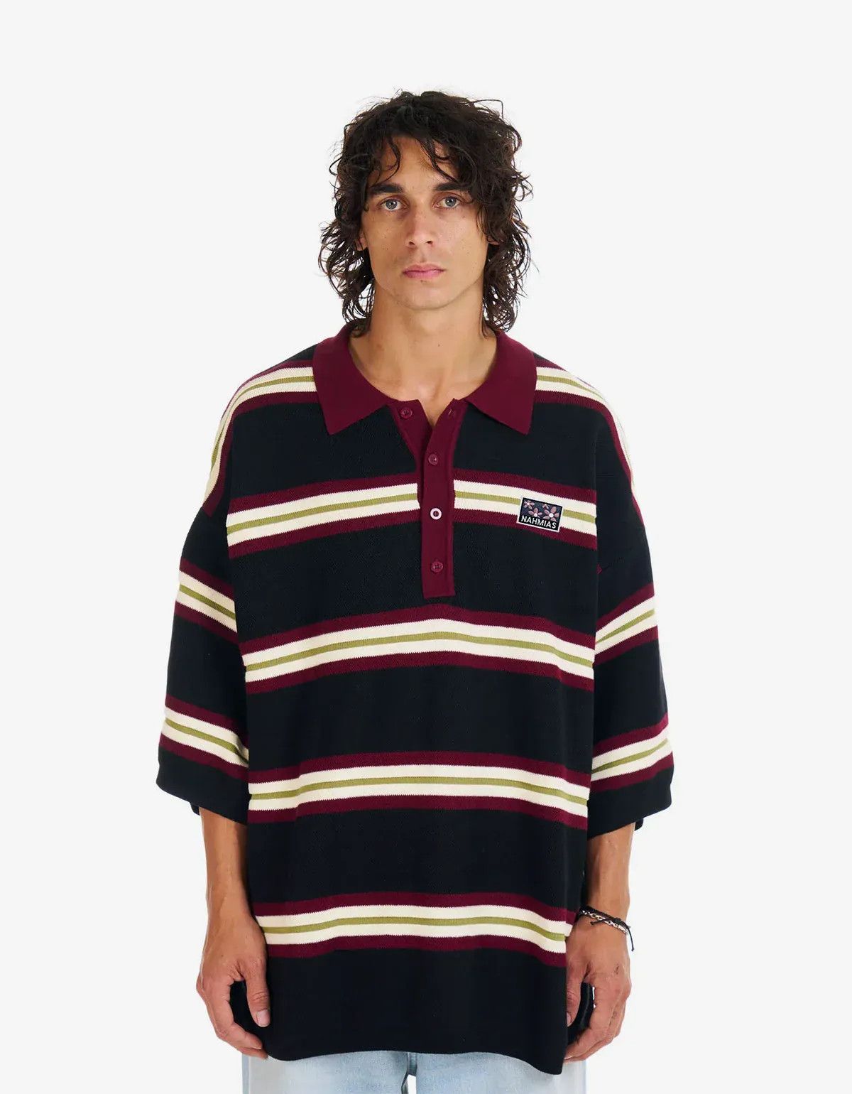 Nahmias Nahmias Black Striped Knit Short Sleeve Polo Shirt Size US XS / EU 42 / 0 - 1 Thumbnail