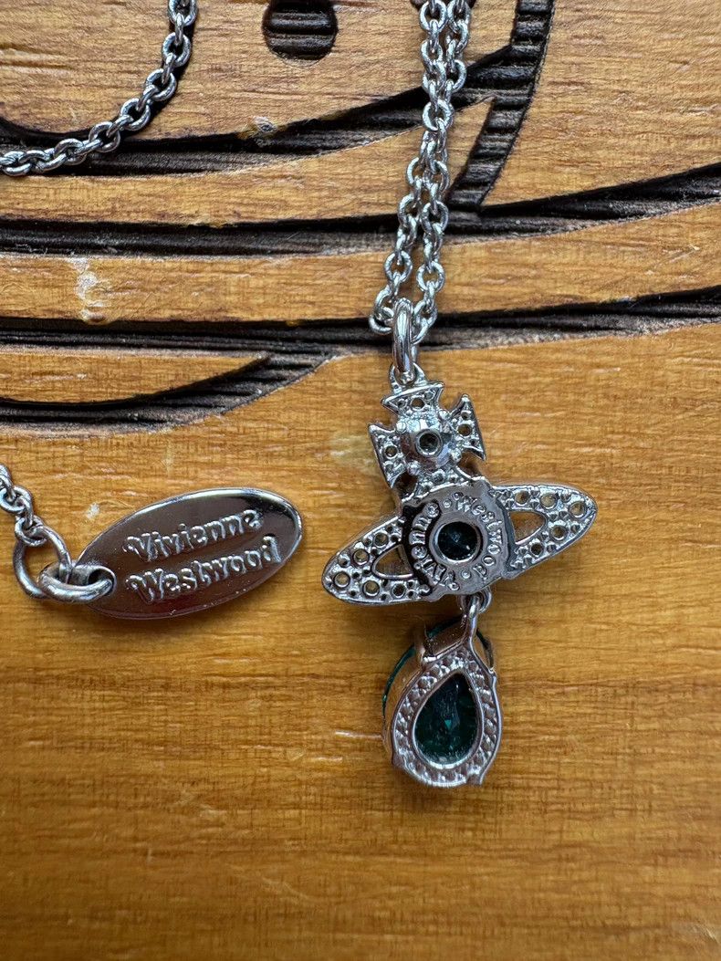Vivienne Westwood Vivienne Westwood Emerald green Saturn diamond pendant nec Size ONE SIZE - 3 Thumbnail