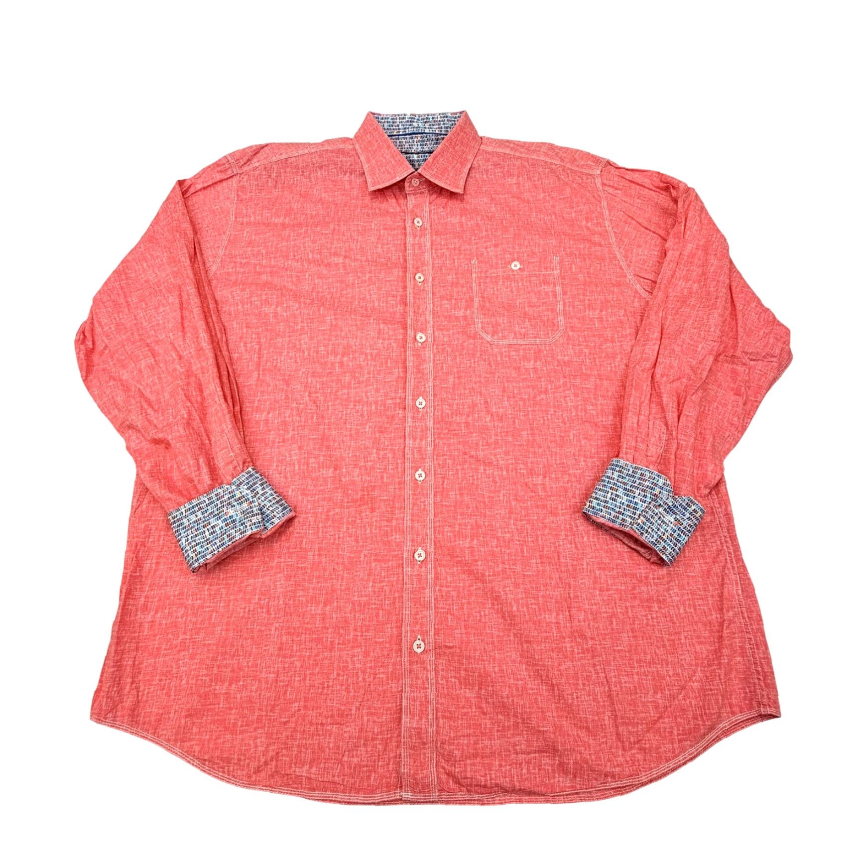 BUGATCHI BUGATCHI Shirt Mens 2XL Pink Classic Fit Long Sleeve Button Up Contrast Trim Size US XXL / EU 58 / 5 - 2 Thumbnail
