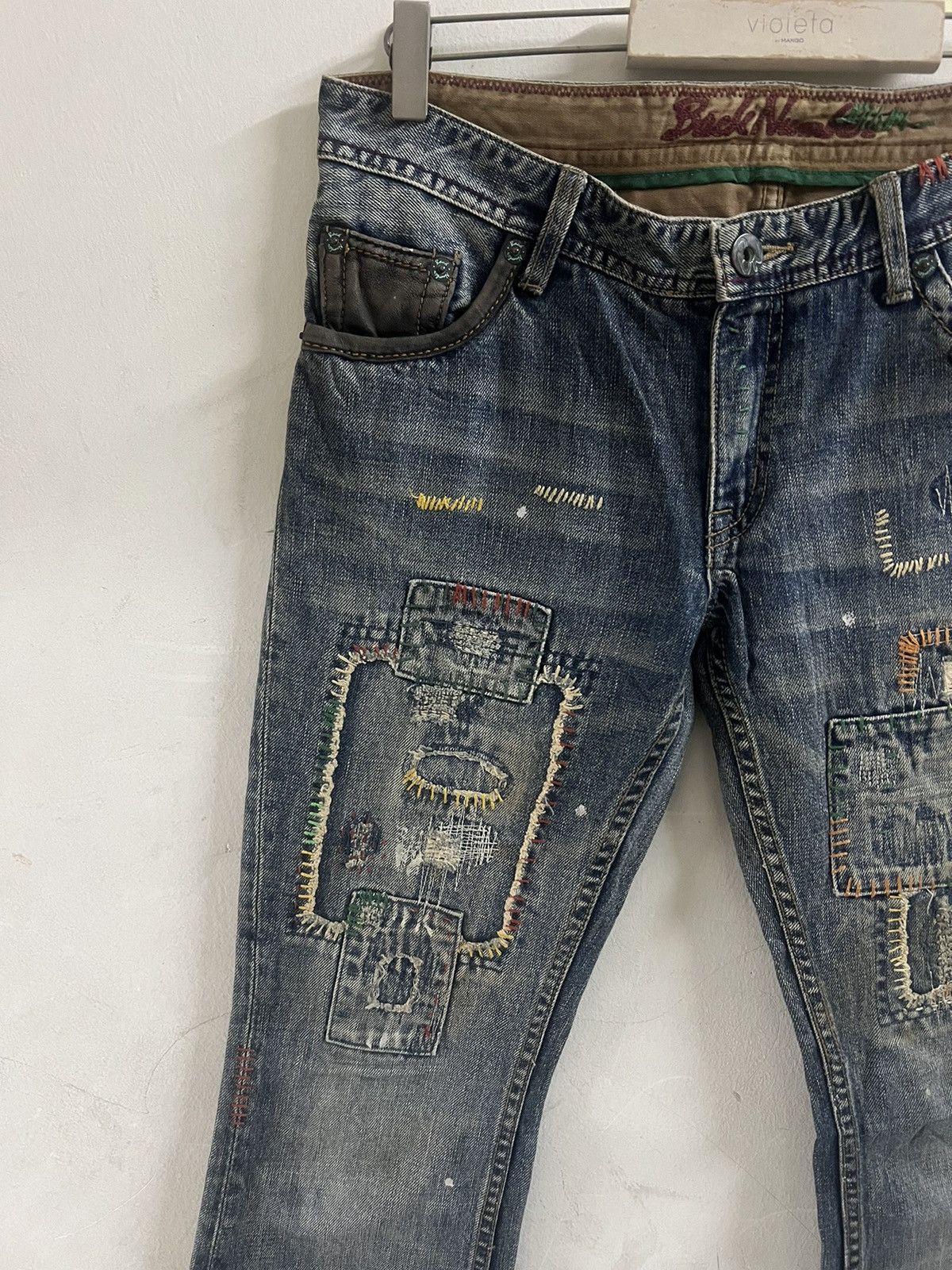 Japanese Brand × Vintage FLARED🔥BACK NUMBER PATCHWORK DISTRESSED DENIM PANT Size US 31 - 4 Thumbnail