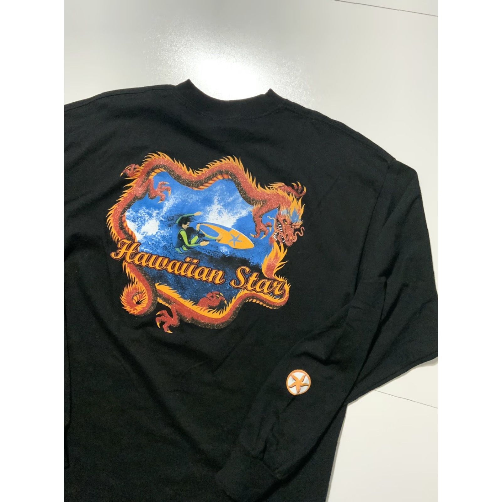 Vintage VINTAGE 90s Hawaiian Star Flamed Dragon Surfing Graphic Long Sleeve T-Shirt XL Dragon Mens? Wait—gender at end if applicable. Size US XL / EU 56 / 4 - 4 Thumbnail