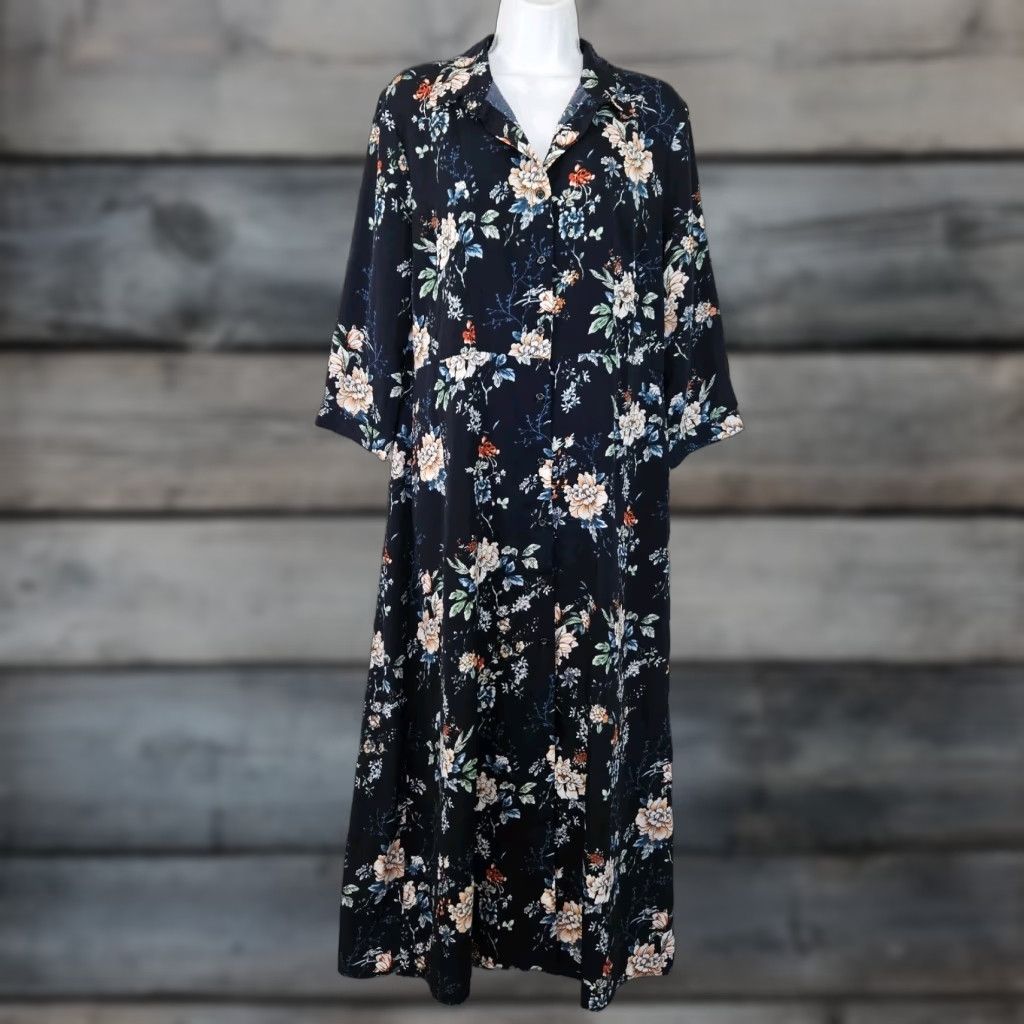 Vintage Gilli Dress Shirt Dress Womens Large Blue Floral 3/4 Sleeve Button Up Size L / US 10 / IT 46 - 1 Thumbnail