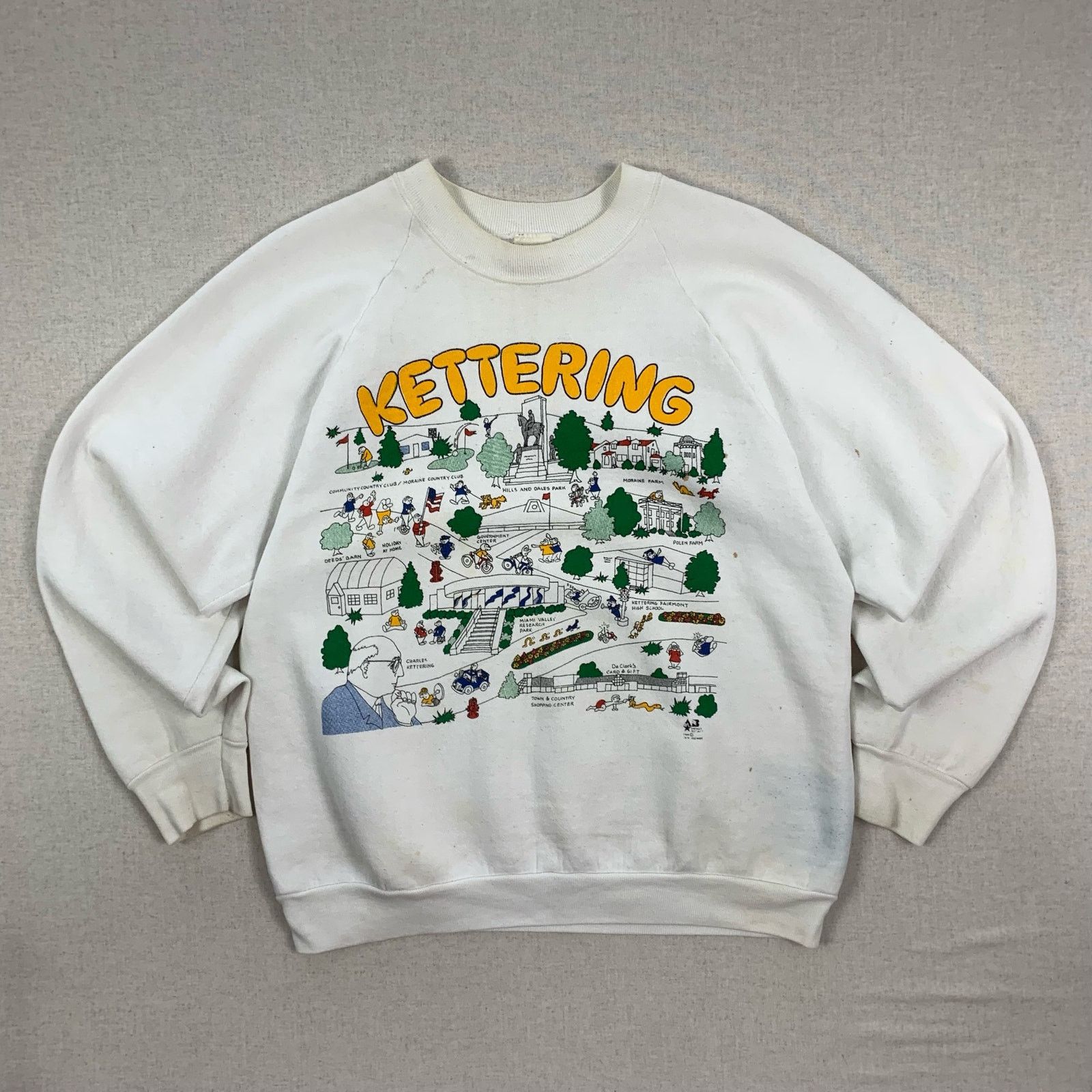 Fruit Of The Loom × Made In Usa × Vintage White Kettering Ohio Town Map ...