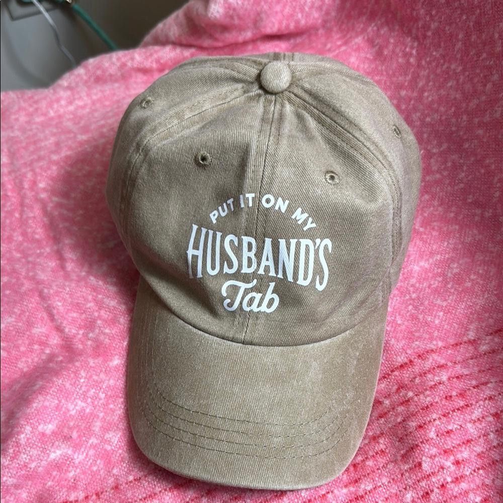 Designer “Put it on my husbands tab” Tan Baseball Cap with Fun Slogan Size ONE SIZE - 2 Thumbnail