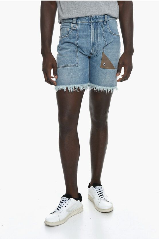 Image of Fendi Denim Shorts With Fronged Bottom in Blue, Men's (Size 30)