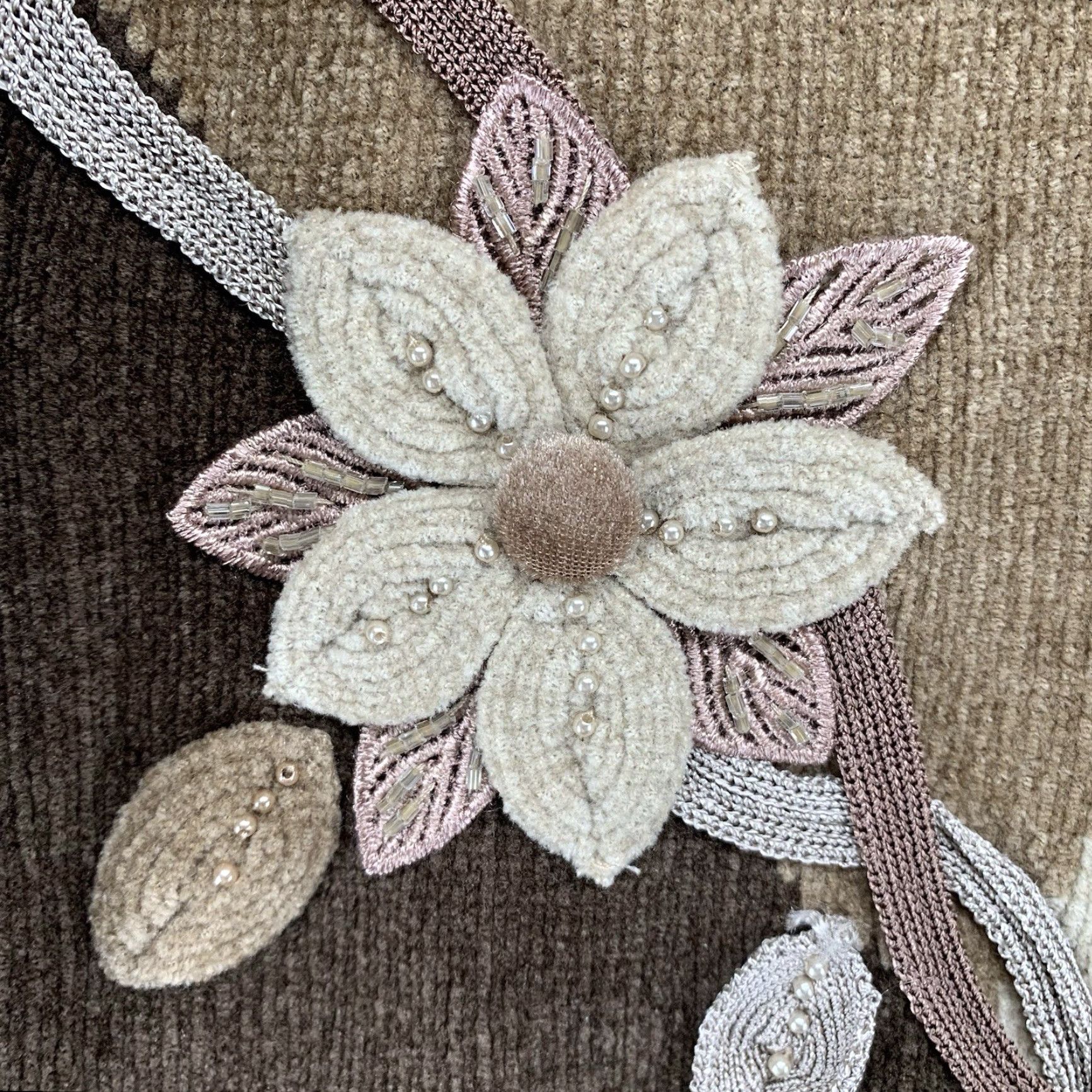 Vintage VINTAGE Jenny Chenille Knit Sweater M Brown Floral Embroidery Beads Cottage 90s Size M / US 6-8 / IT 42-44 - 6 Thumbnail