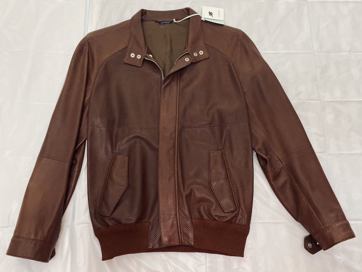 Malo Malo 🇮🇹 Mocha French Calfskin Pinhole Front Bomber 48 NWT Size US M / EU 48-50 / 2 - 1 Thumbnail