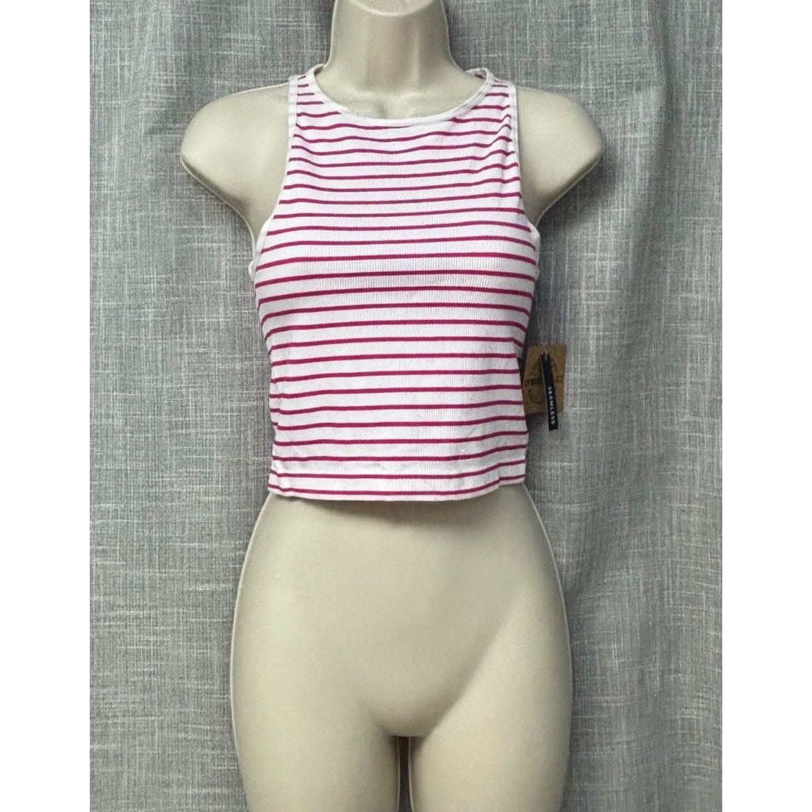 Other One Step Women's Seamless Ribbed Cropped Tank, Red/White, L Size ONE SIZE - 9 Thumbnail