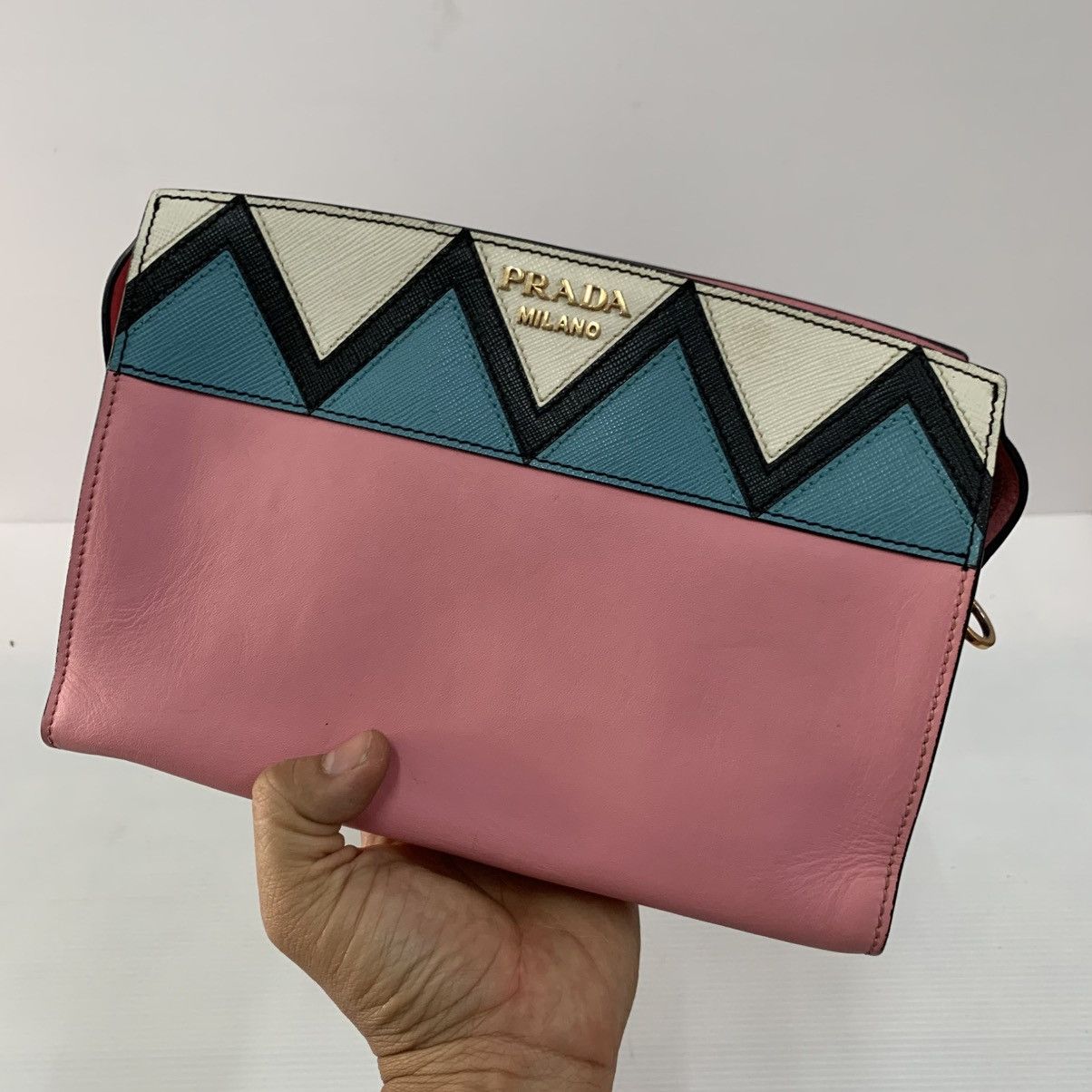 Prada Prada Leather Pink Clutch Bag Size ONE SIZE - 1 Thumbnail