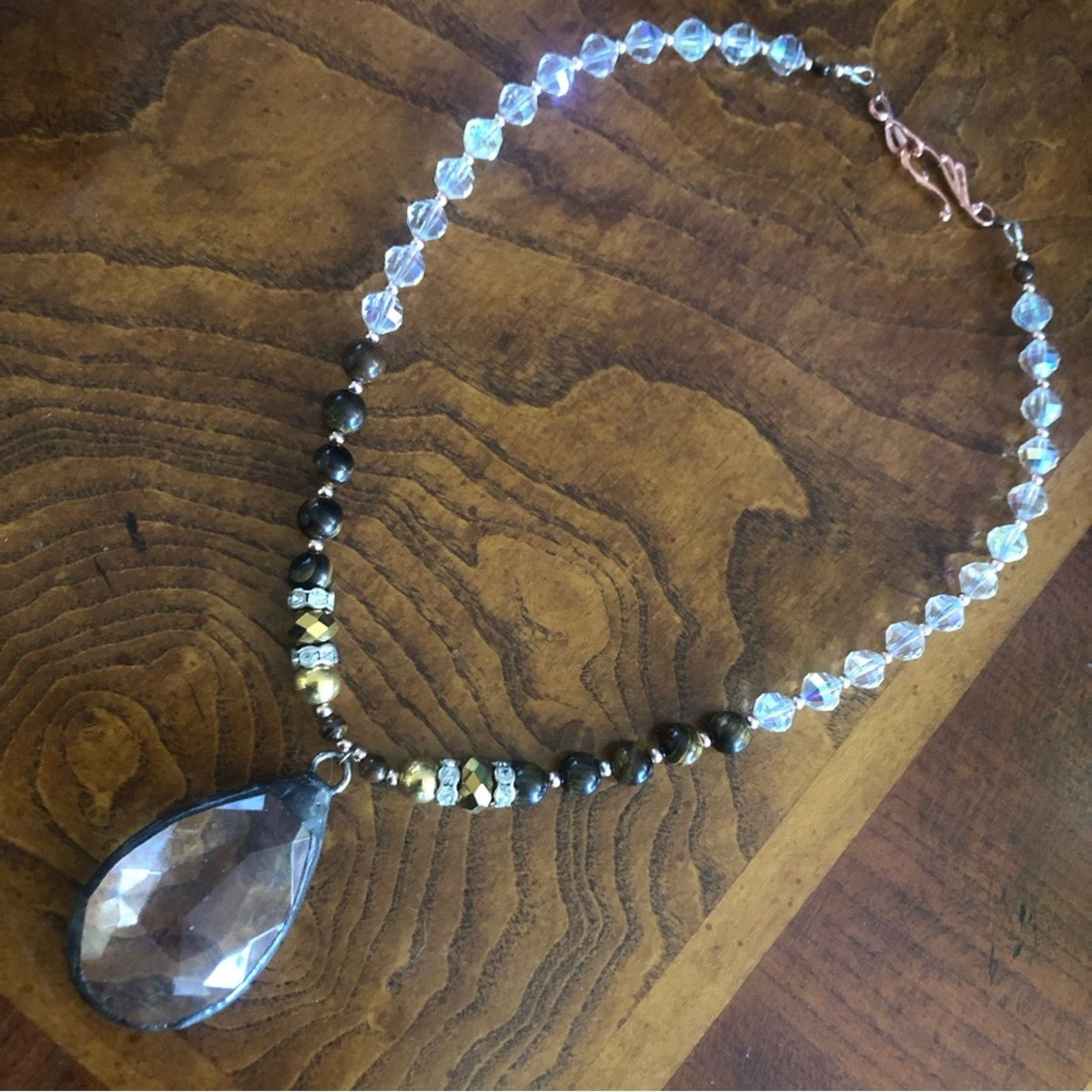 Handmade Handcrafted solder glass stone tiger eye quartz necklace Size ONE SIZE - 7 Thumbnail