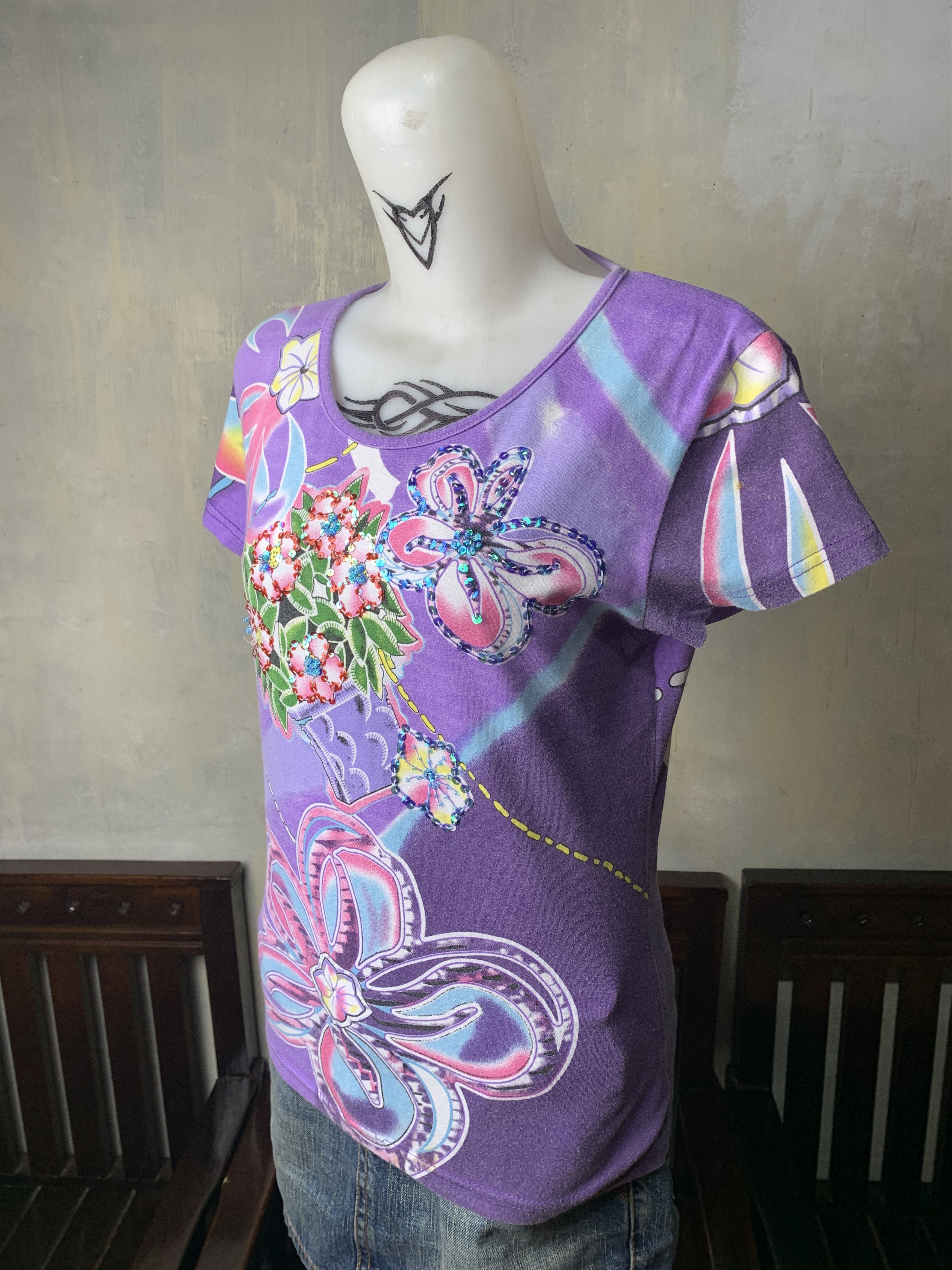 Japanese Brand Noun Paris Purple Flower Tee (M) Size M / US 6-8 / IT 42-44 - 2 Thumbnail