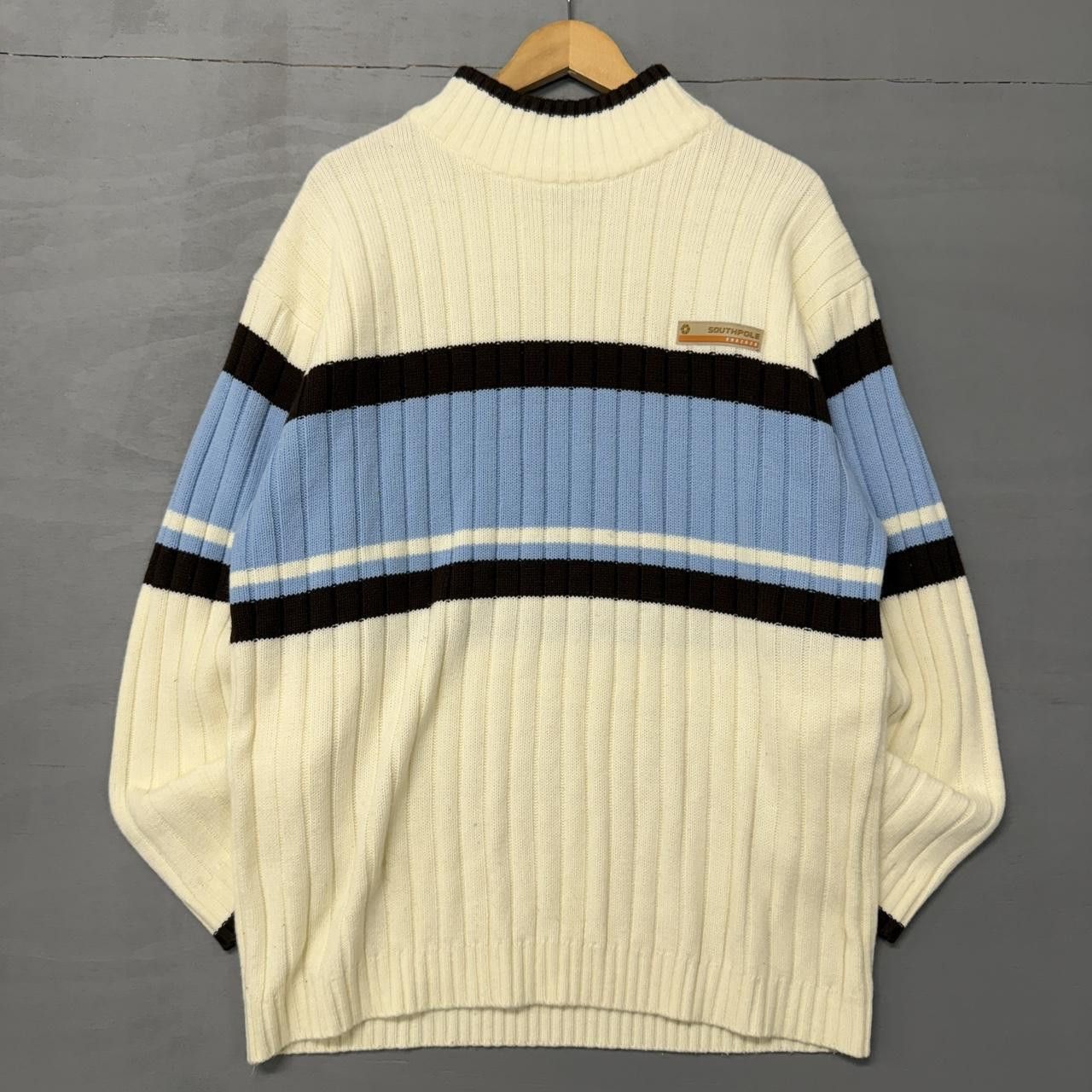 Southpole Y2K Southpole Turtleneck Sweater Striped Cream XL Size US XL / EU 56 / 4 - 1 Thumbnail