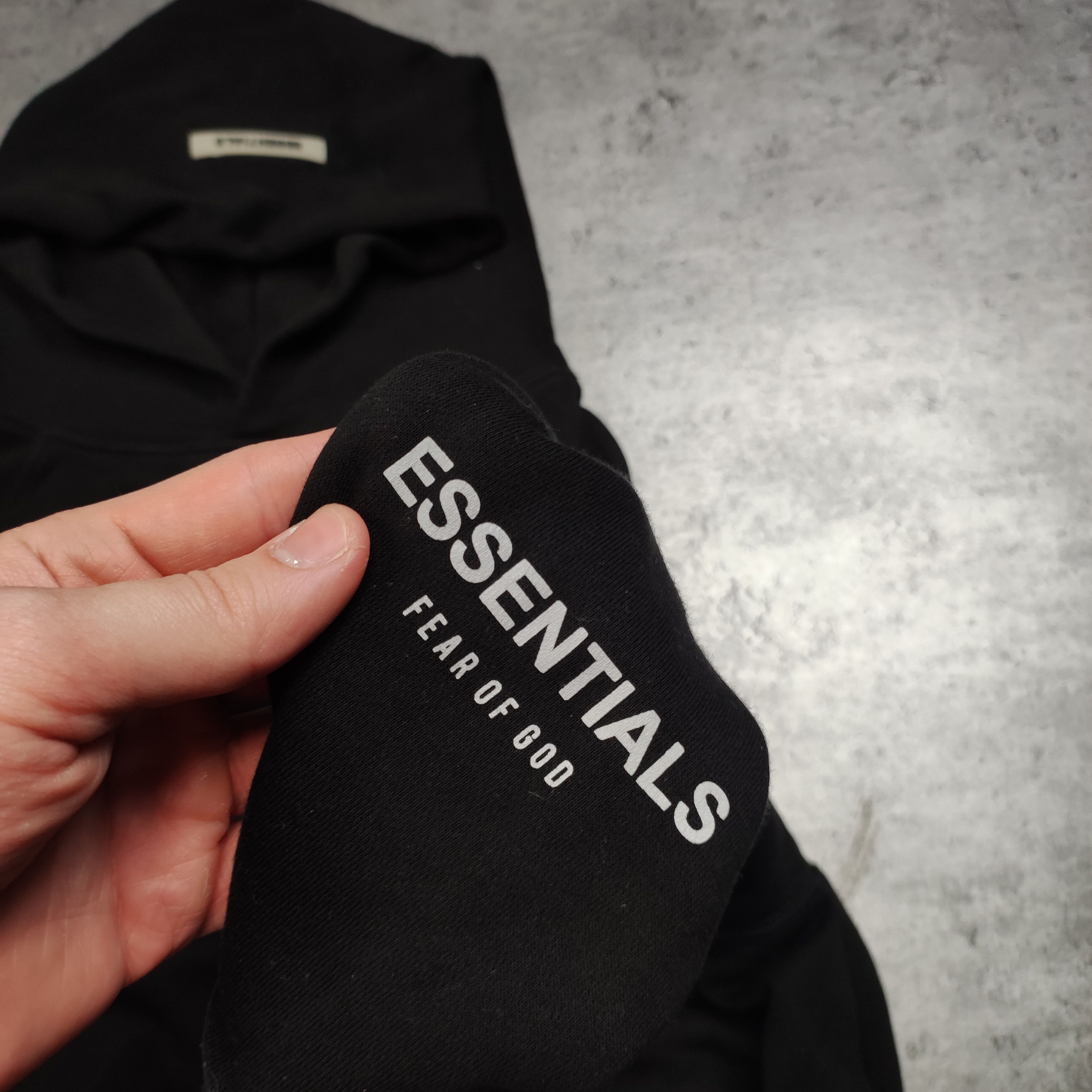 Essentials × Fear of God FOG Fear Of God Essentials Classic Sleeve Logo Black Hoodie Size US L / EU 52-54 / 3 - 5 Thumbnail