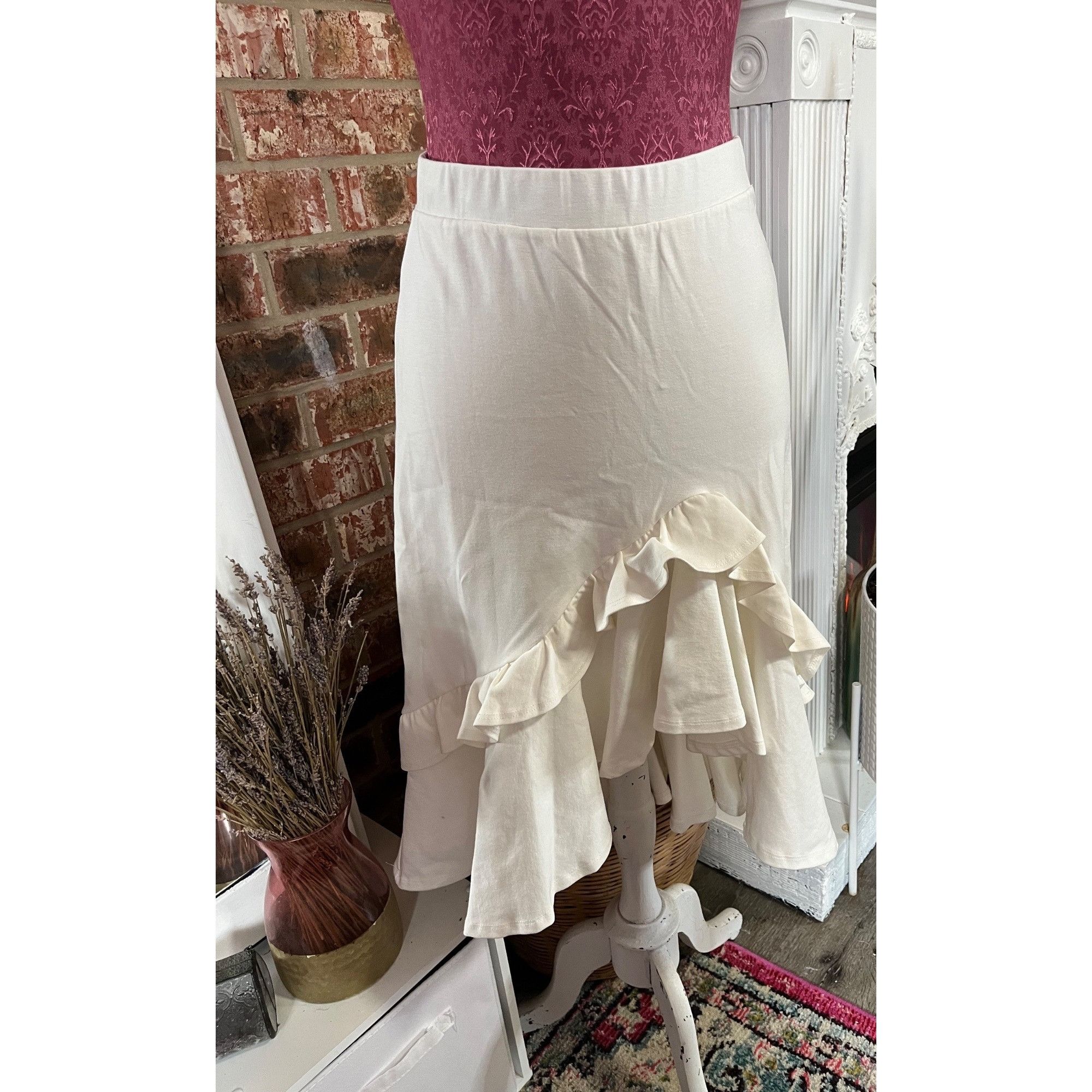 Other Brigitte Brianna Ivory Frill Skirt Womens Small Ruffle Hem H Size 26" / US 2 / IT 38 - 1 Thumbnail