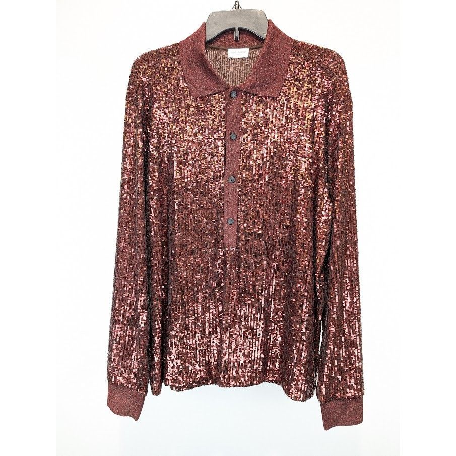 Saint Laurent Paris o1rshd1 Sequinned Sequin Long Sleeve Polo Shirt in Red Size US XL / EU 56 / 4 - 3 Thumbnail