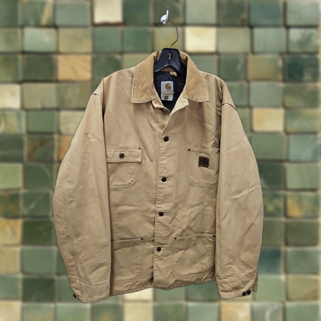 Carhartt VINTAGE Carhartt J97 Chore Coat Medium Beige Distressed Lined 90s Workwear Made in USA Mens Jacket Size US M / EU 48-50 / 2 - 1 Thumbnail