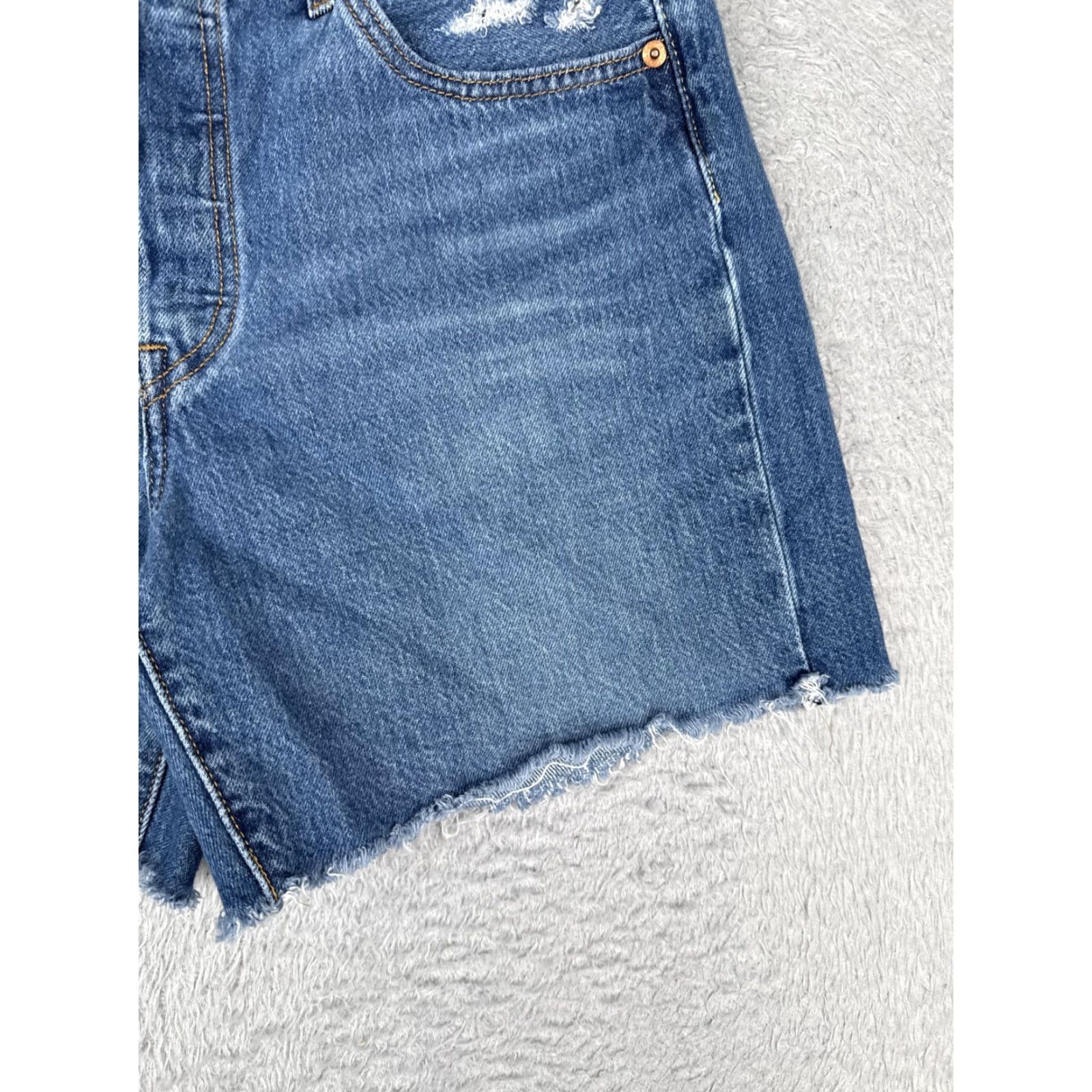 Levi's Levi's 501 Shorts Womens 29x6 Blue High Rise Button Fly Distressed Cut-Off Denim Shorts Size 29" - 2 Thumbnail