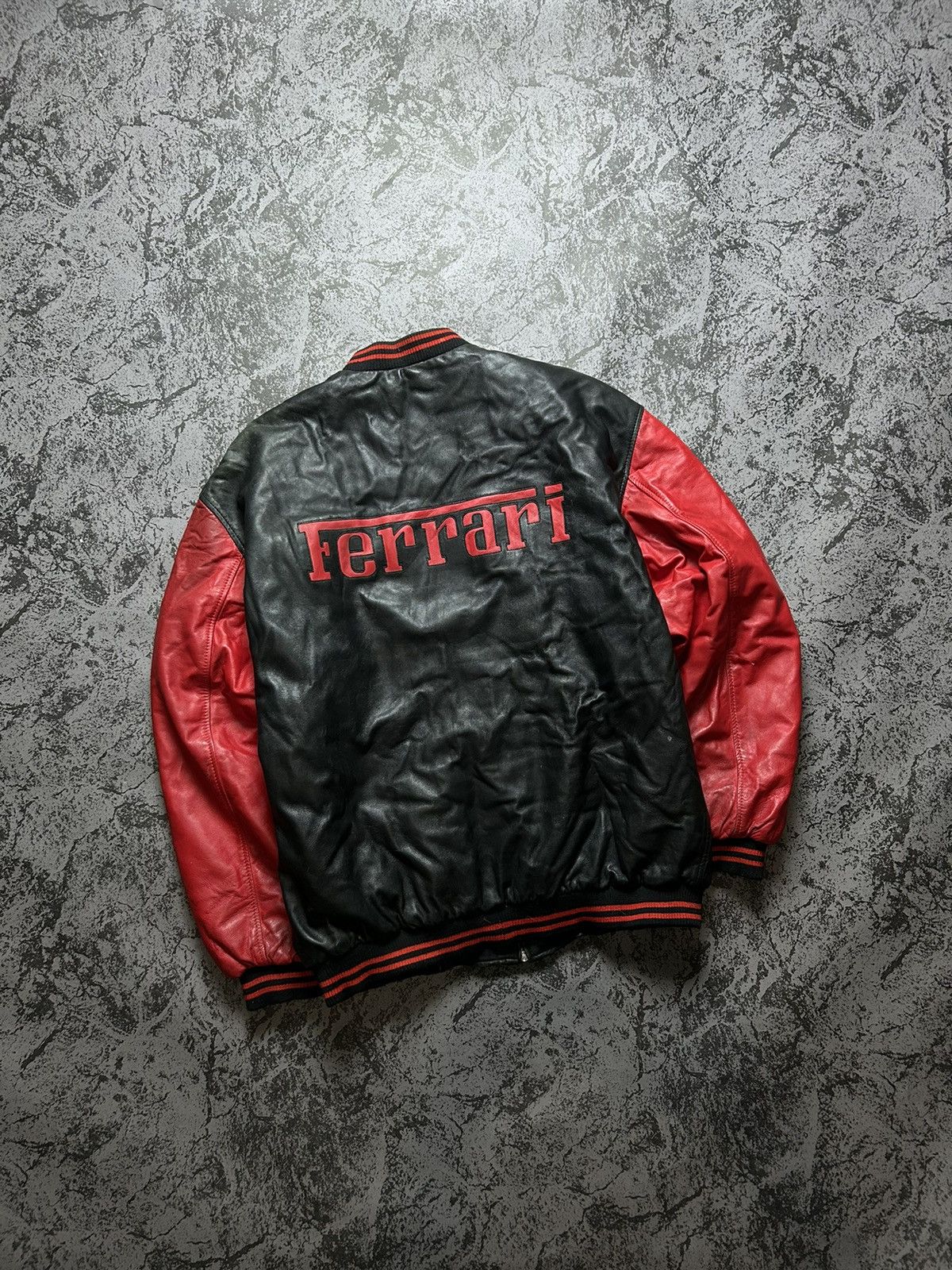 image of Ferrari x Leather Jacket Vintage Ferarri Leather Jacket Big Logo Black Limited, Men's (Size XL)