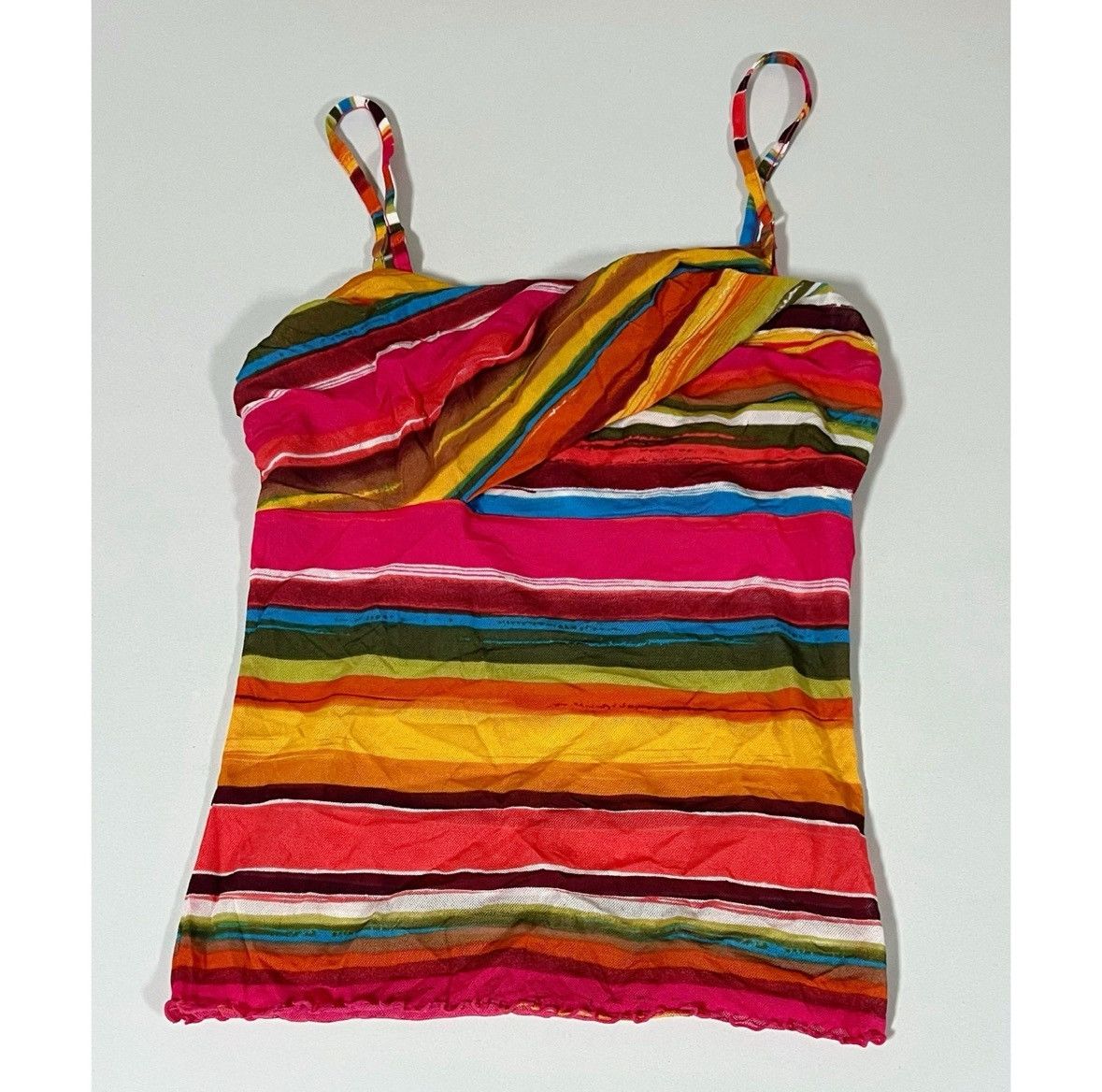 Japanese Brand Pink Striped Mesh Y2K Cami Camisole Tank Top Shirt Size XS 💖 Size XS / US 0-2 / IT 36-38 - 1 Thumbnail