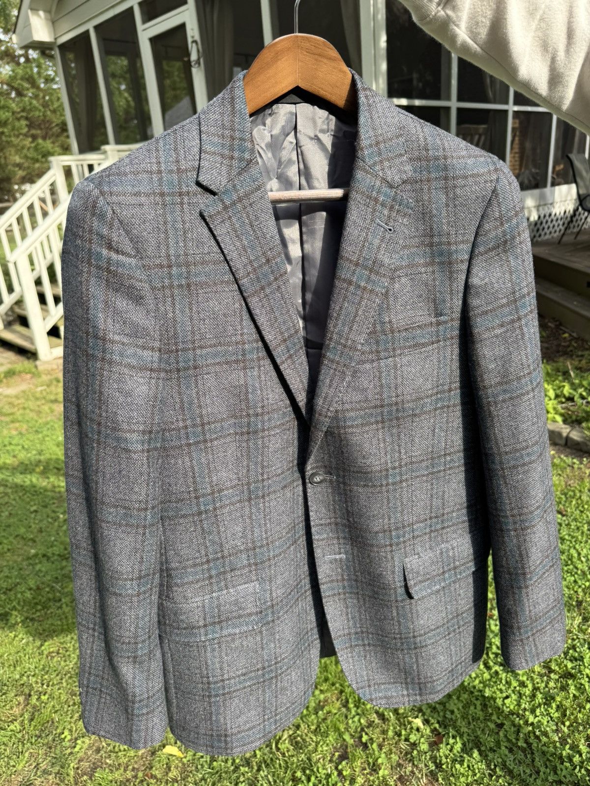 Other E. Thomas Blazer 38r Super 130s & Cashmere Checked Dual Vent Size 38R - 1 Thumbnail